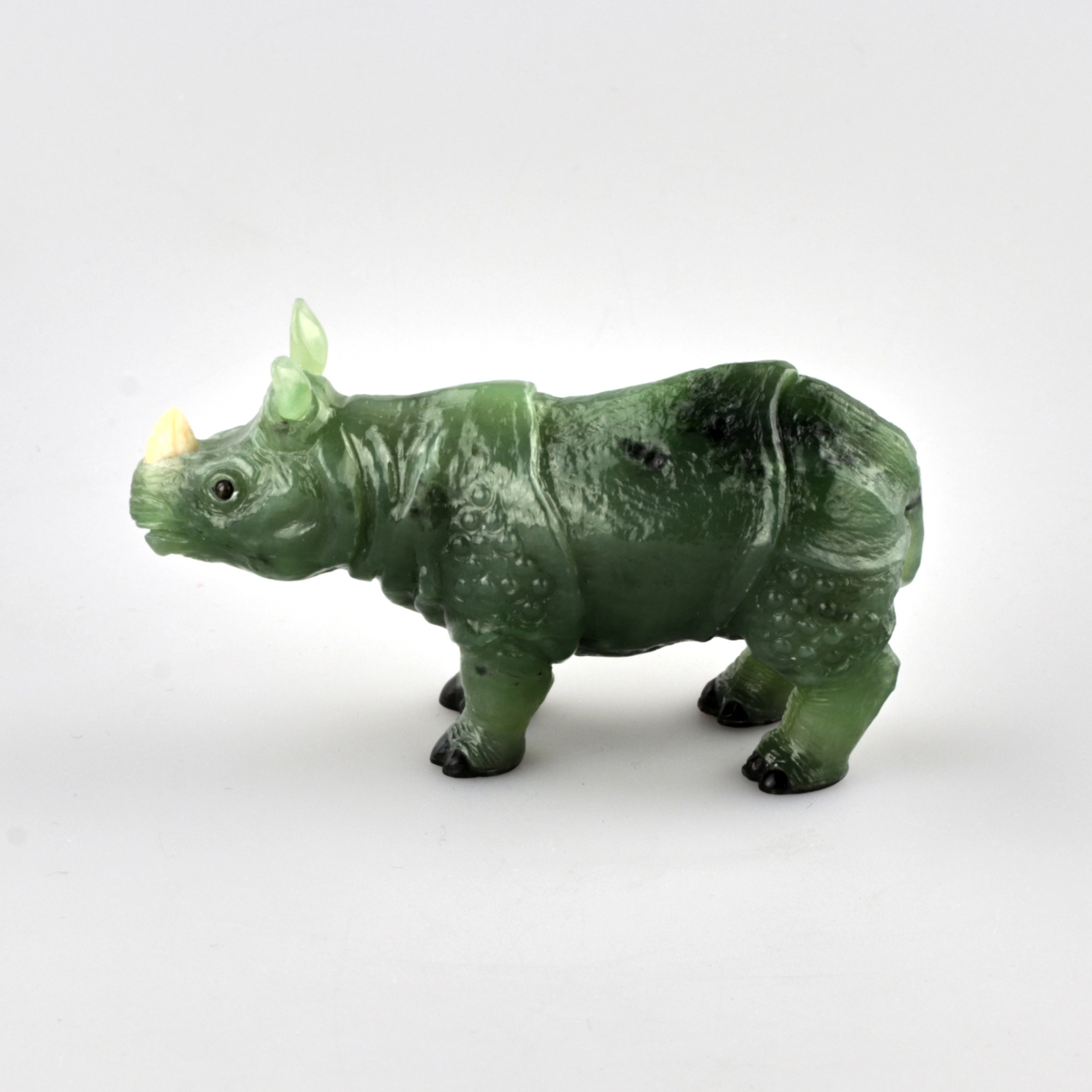 Stone-cut miniature Jade Rhinoceros in Faberge style 