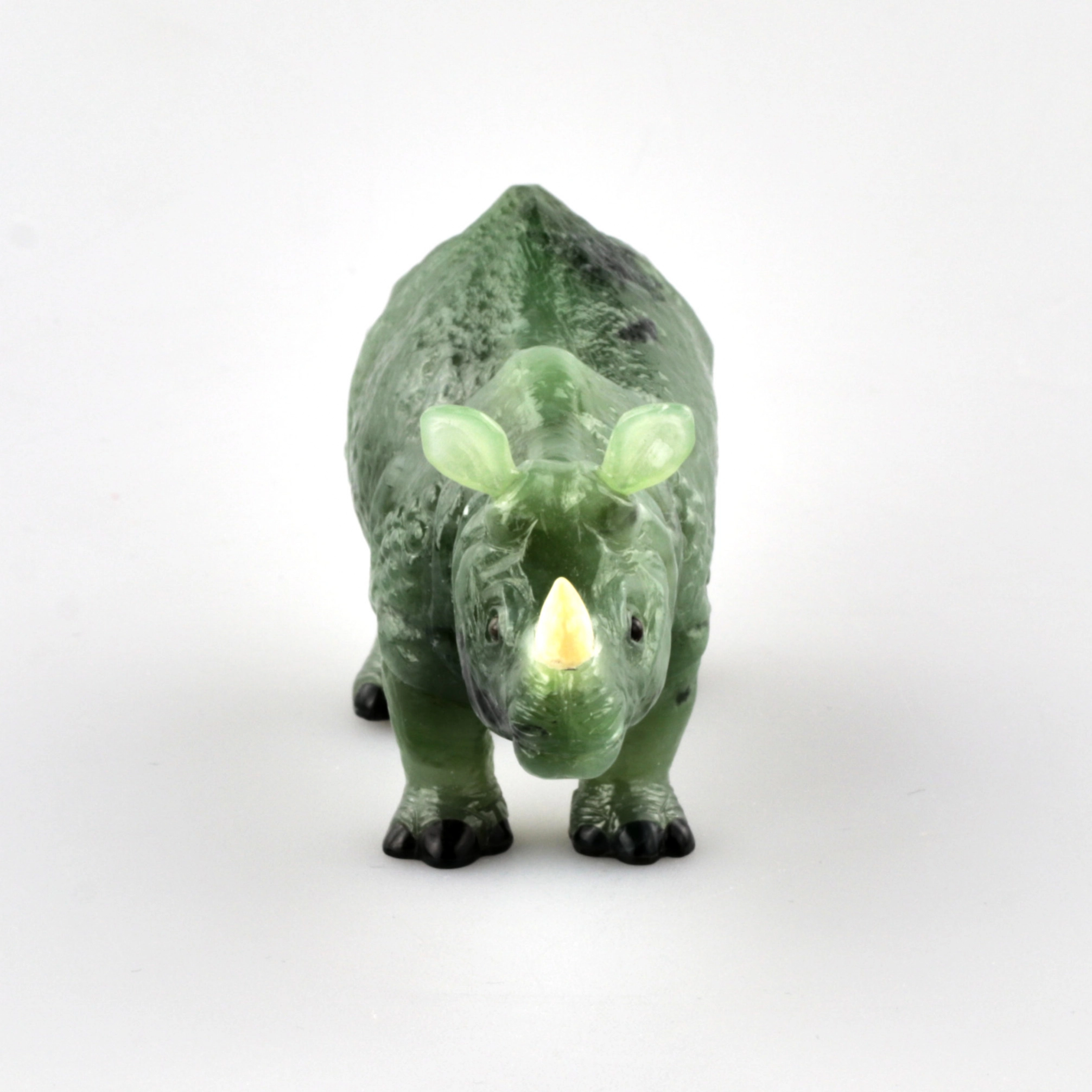 Stone-cut miniature Jade Rhinoceros in Faberge style 