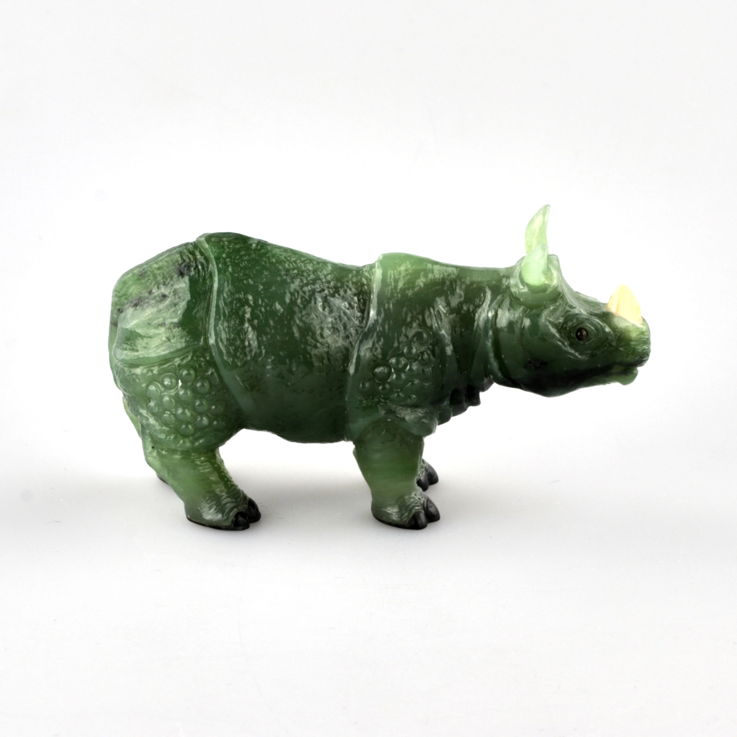 Stone-cut miniature Jade Rhinoceros in Faberge style 