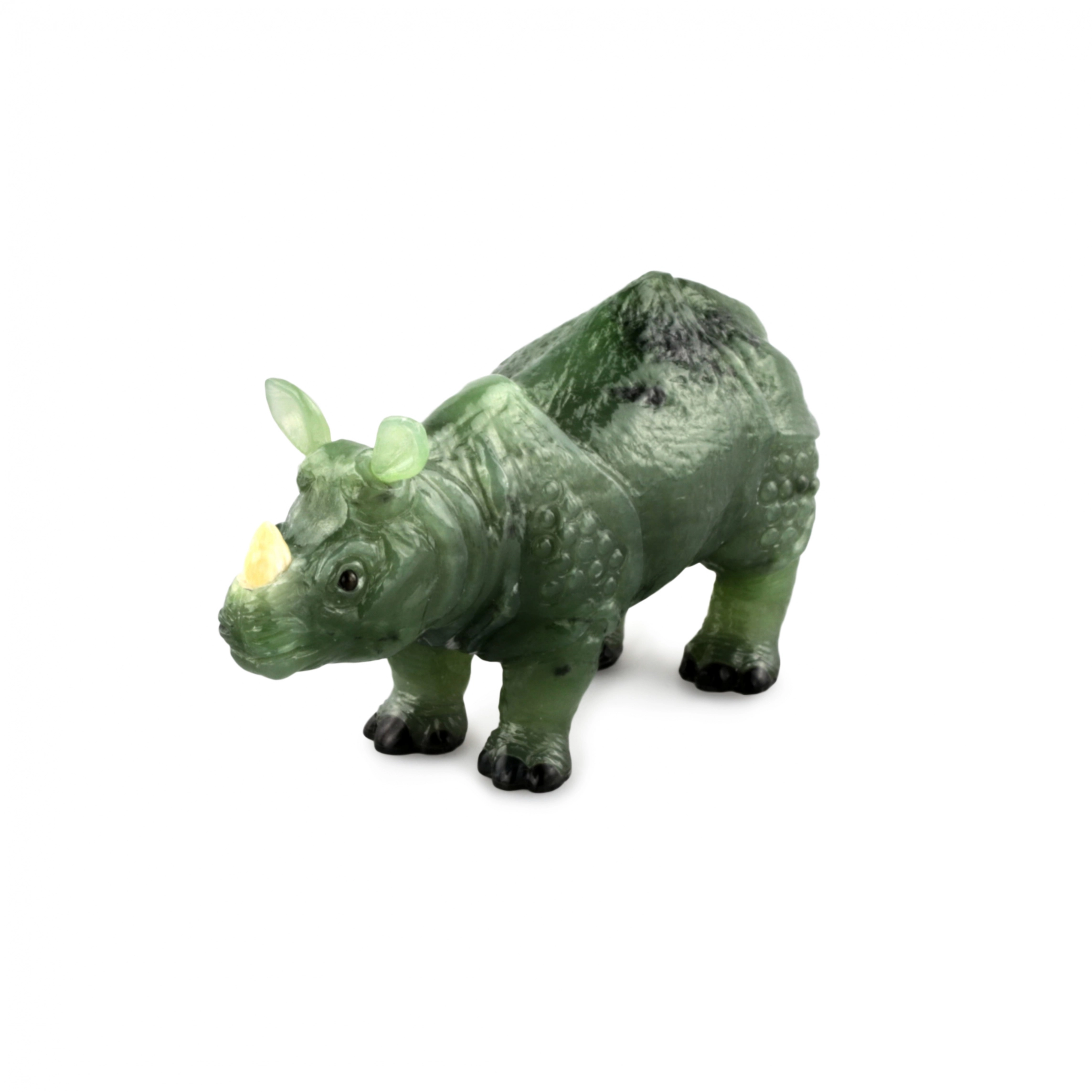 Stone-cut miniature Jade Rhinoceros in Faberge style 
