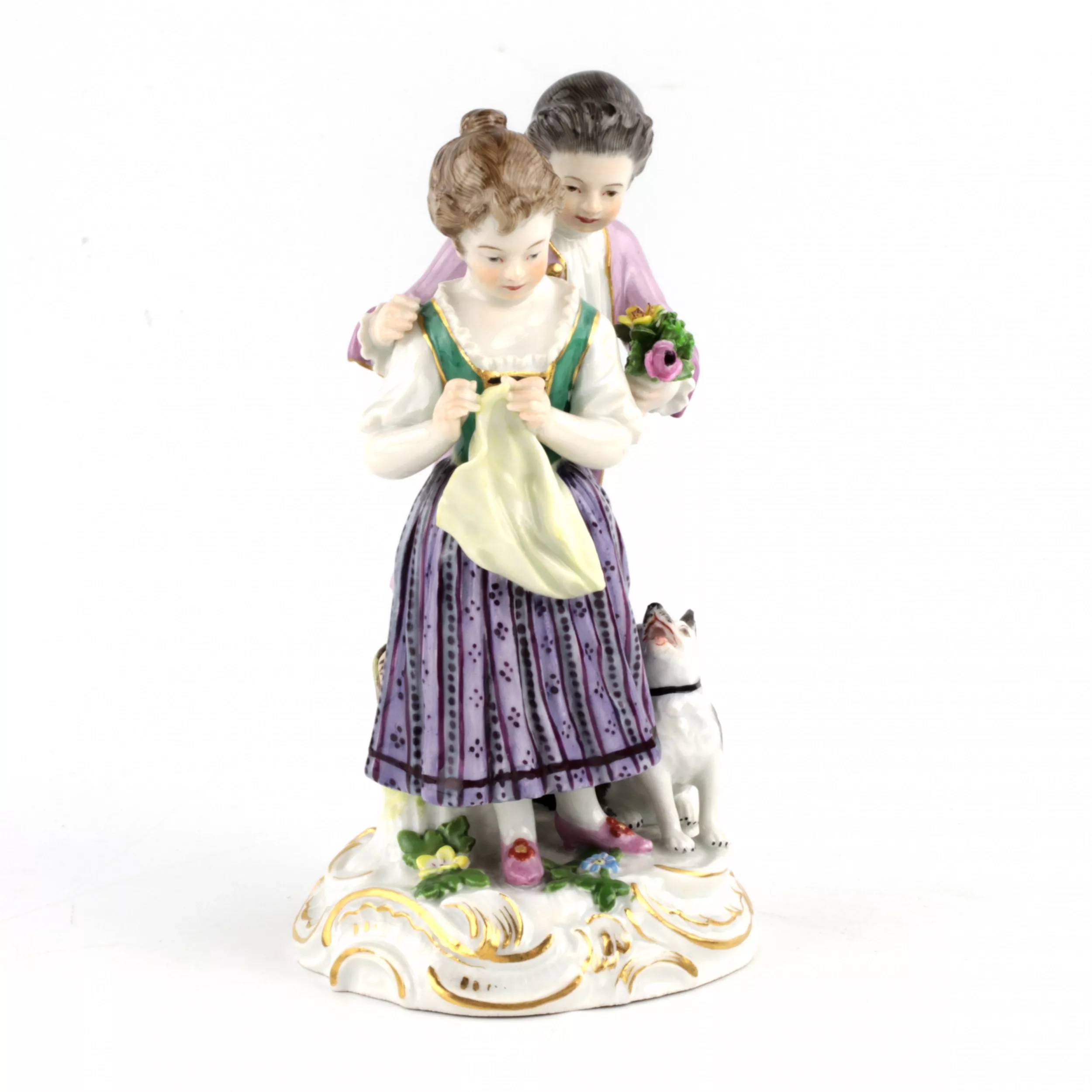 Groupe en porcelaine Couple avec un chien. Meissen. 