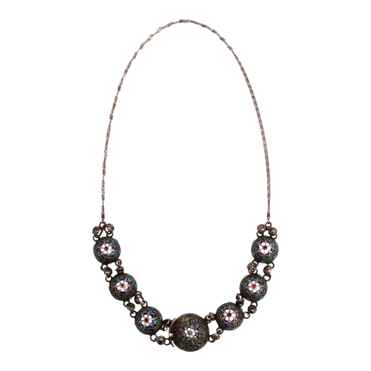 Collier russe en argent demail cloisonne. 