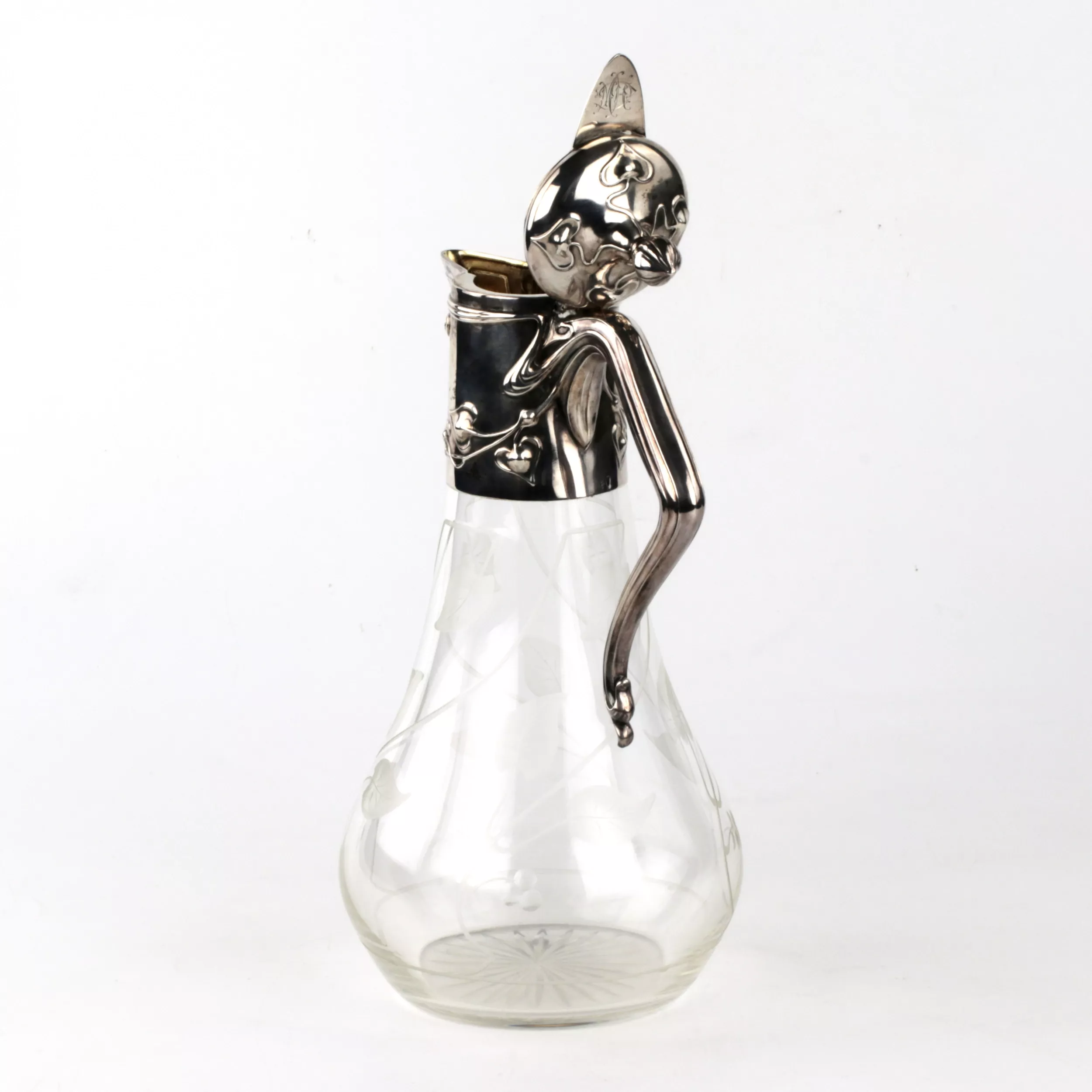 Pichet en argent français avec verre Art Nouveau, avec timbres dimportation de Riga. 