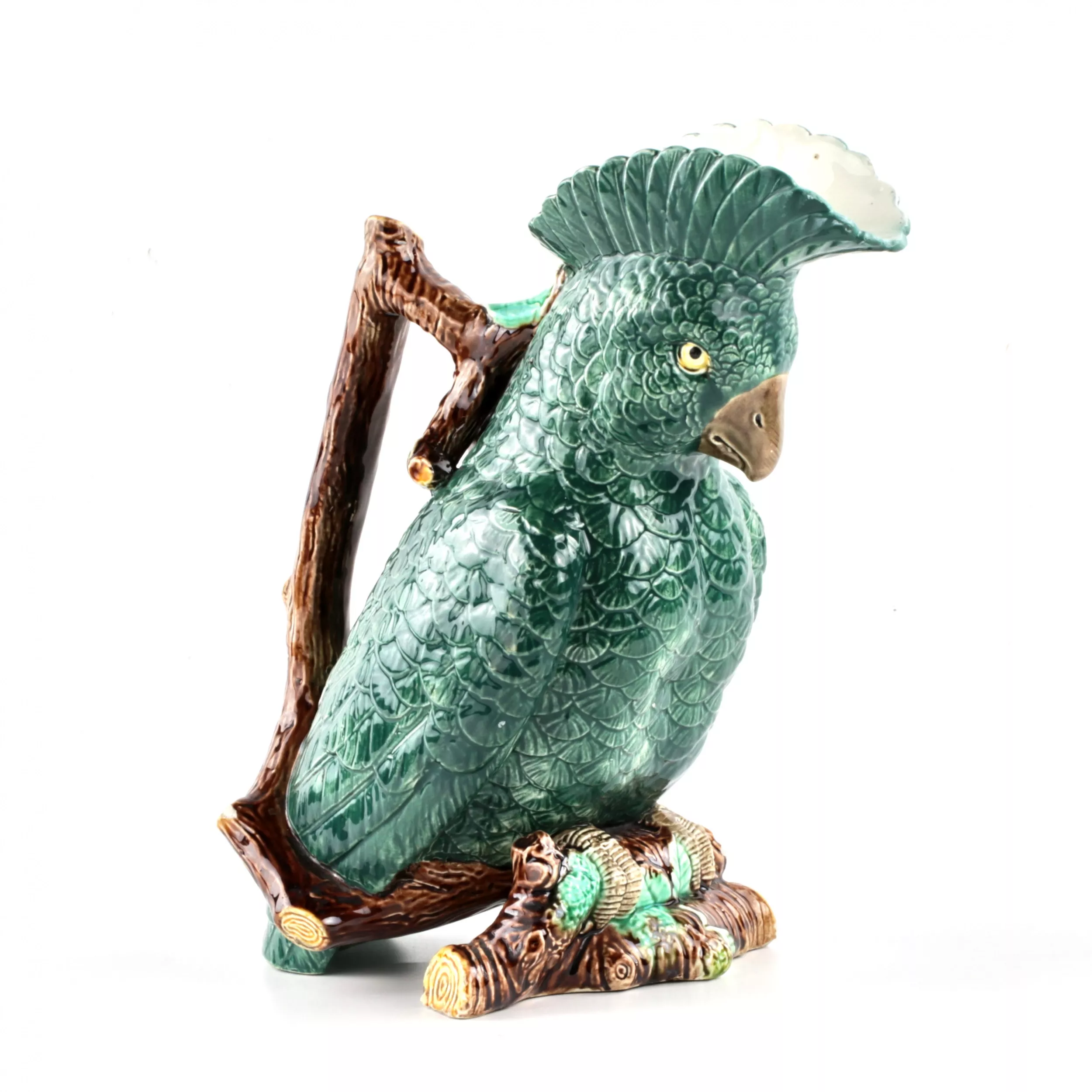 Parrot earthenware jug from the Kuznetsovs Tver factory.