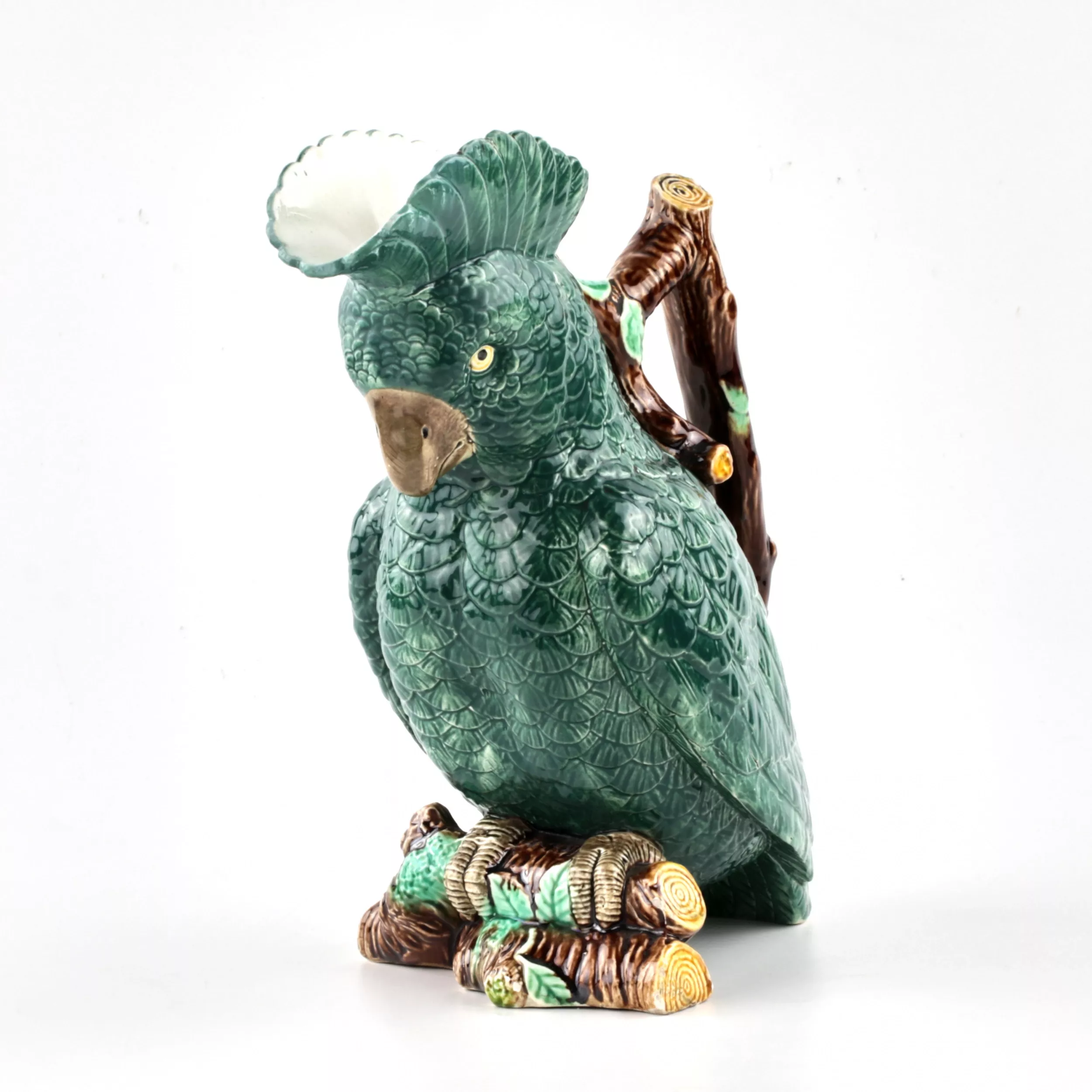 Parrot earthenware jug from the Kuznetsovs Tver factory.