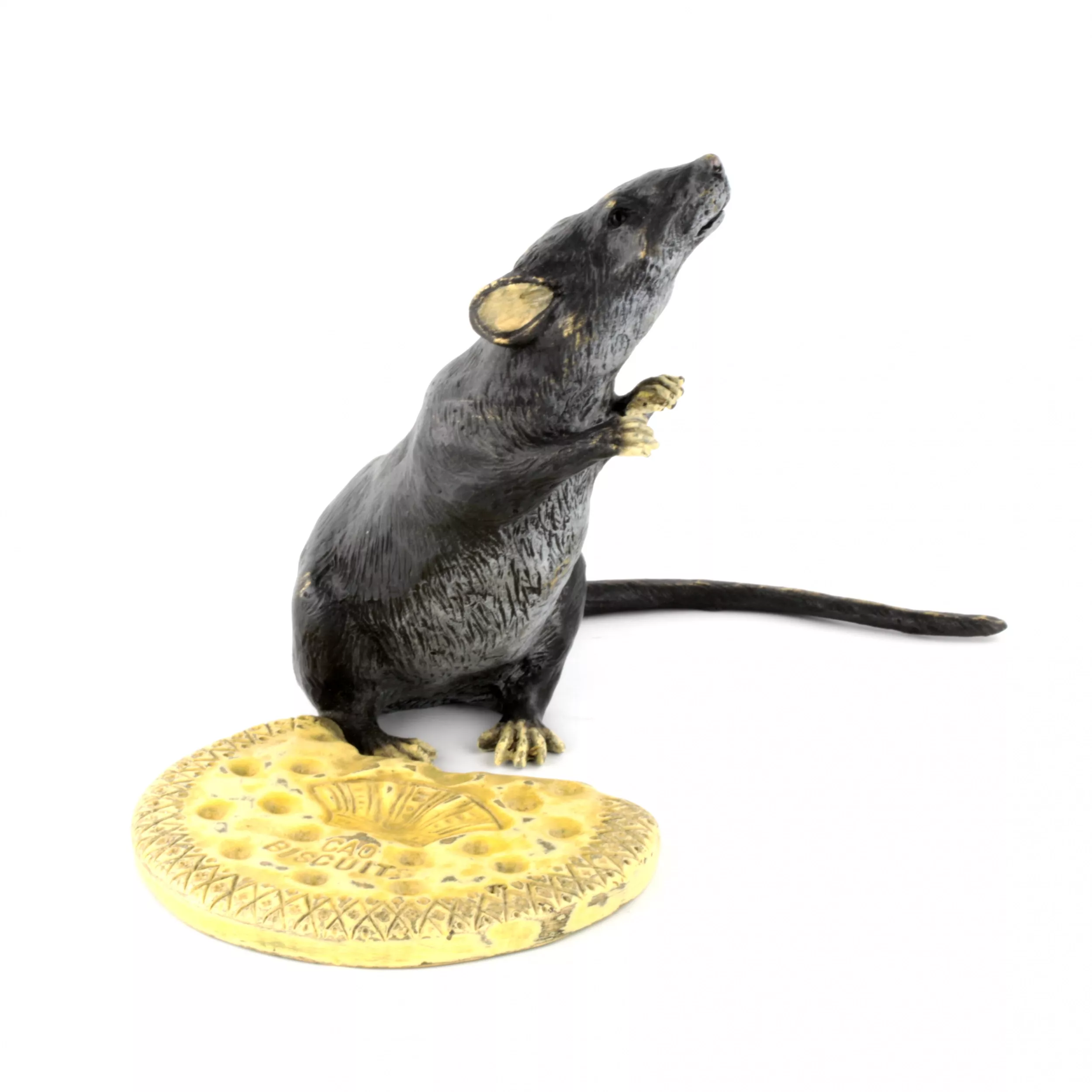 Vienna bronze miniature Rat with a biscuit. 