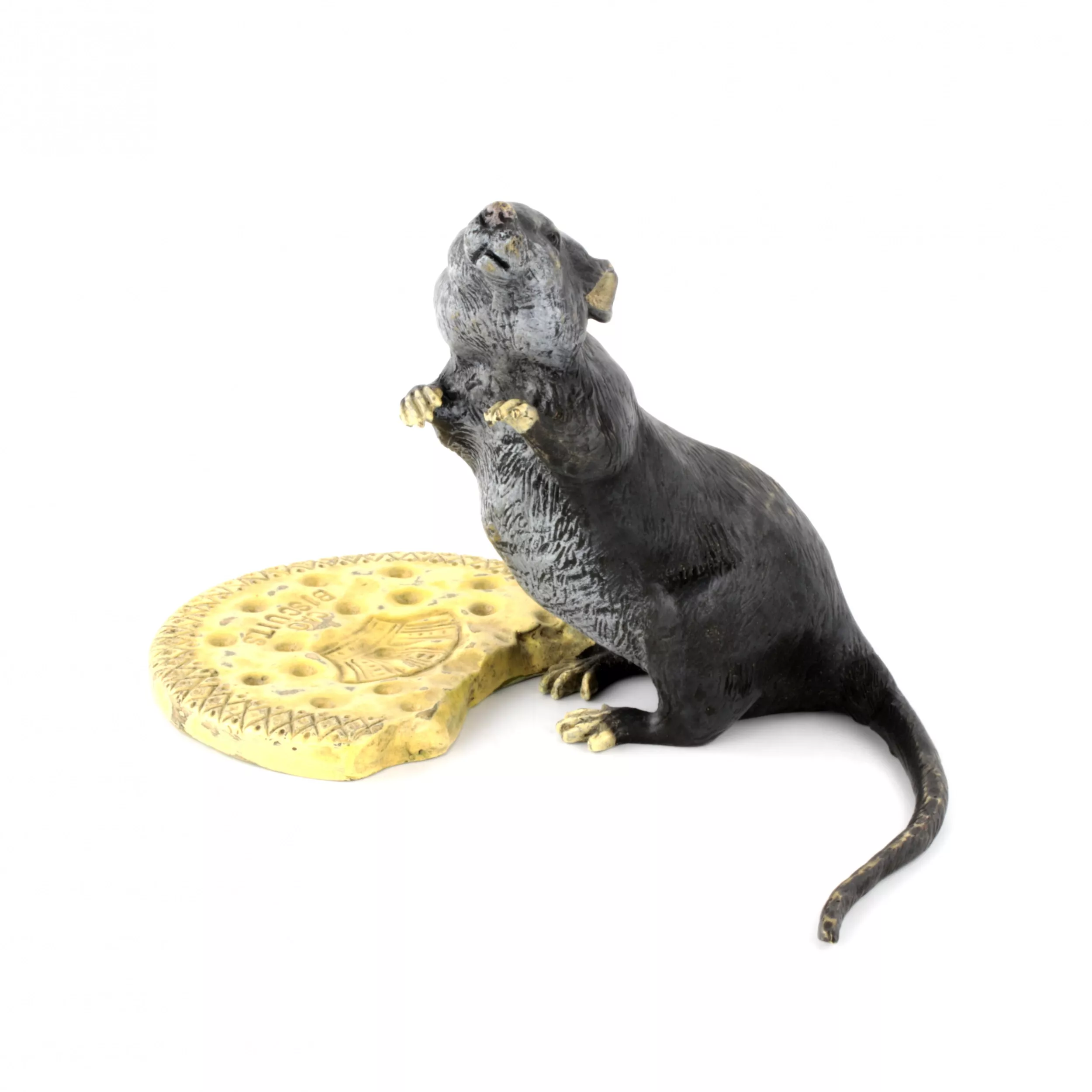 Vienna bronze miniature Rat with a biscuit. 
