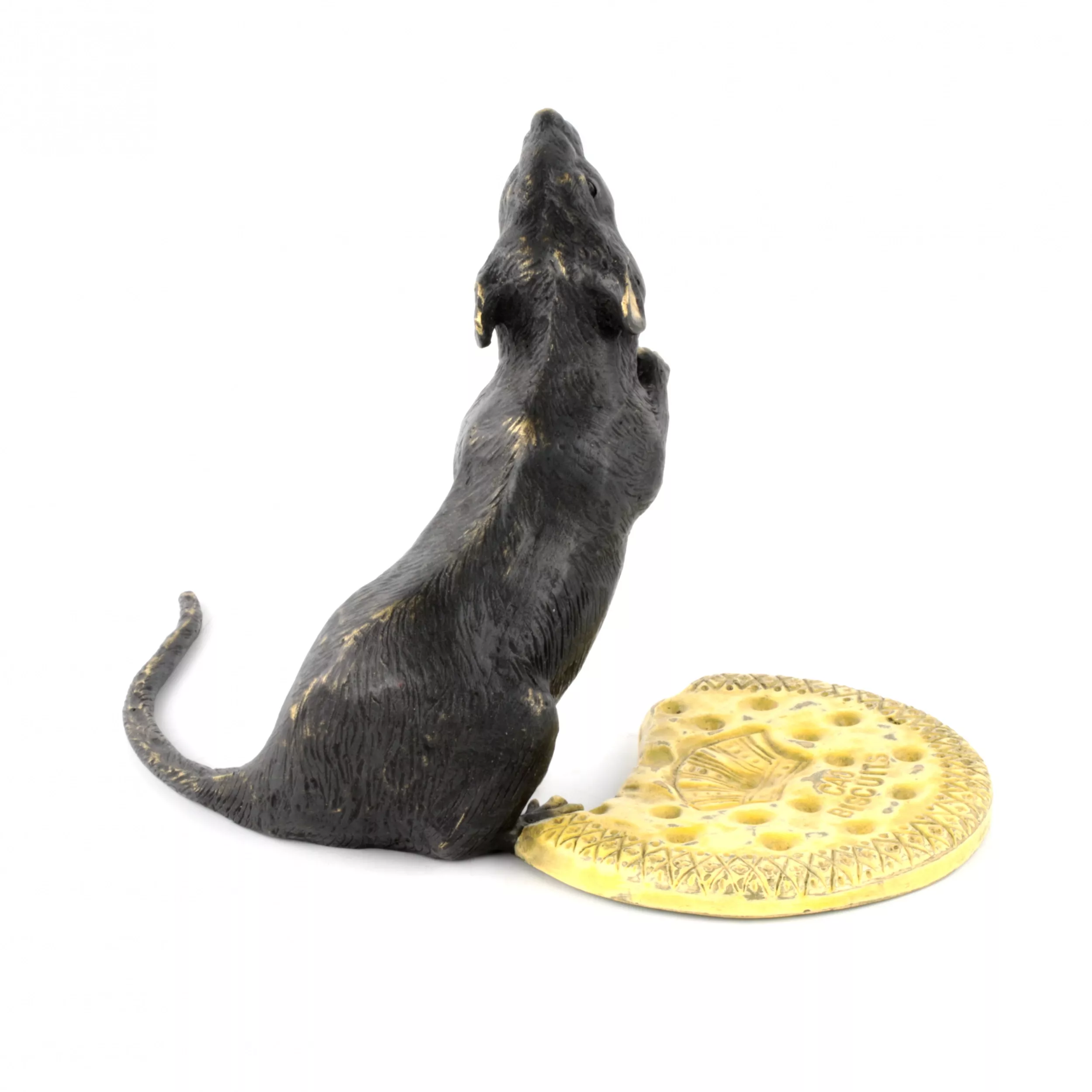 Vienna bronze miniature Rat with a biscuit. 
