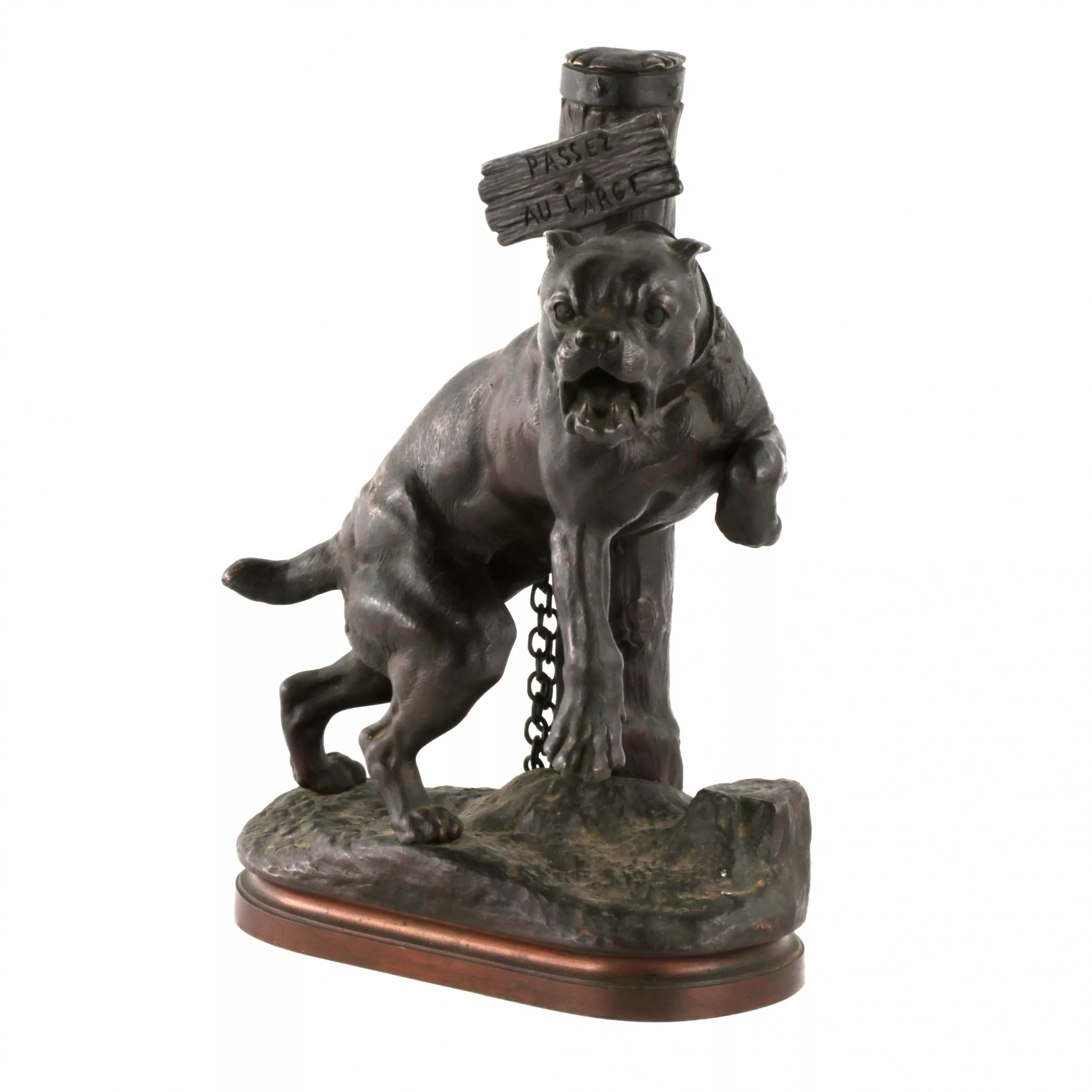 Charles Valton. Mastiff en bronze sur une chaîne. 