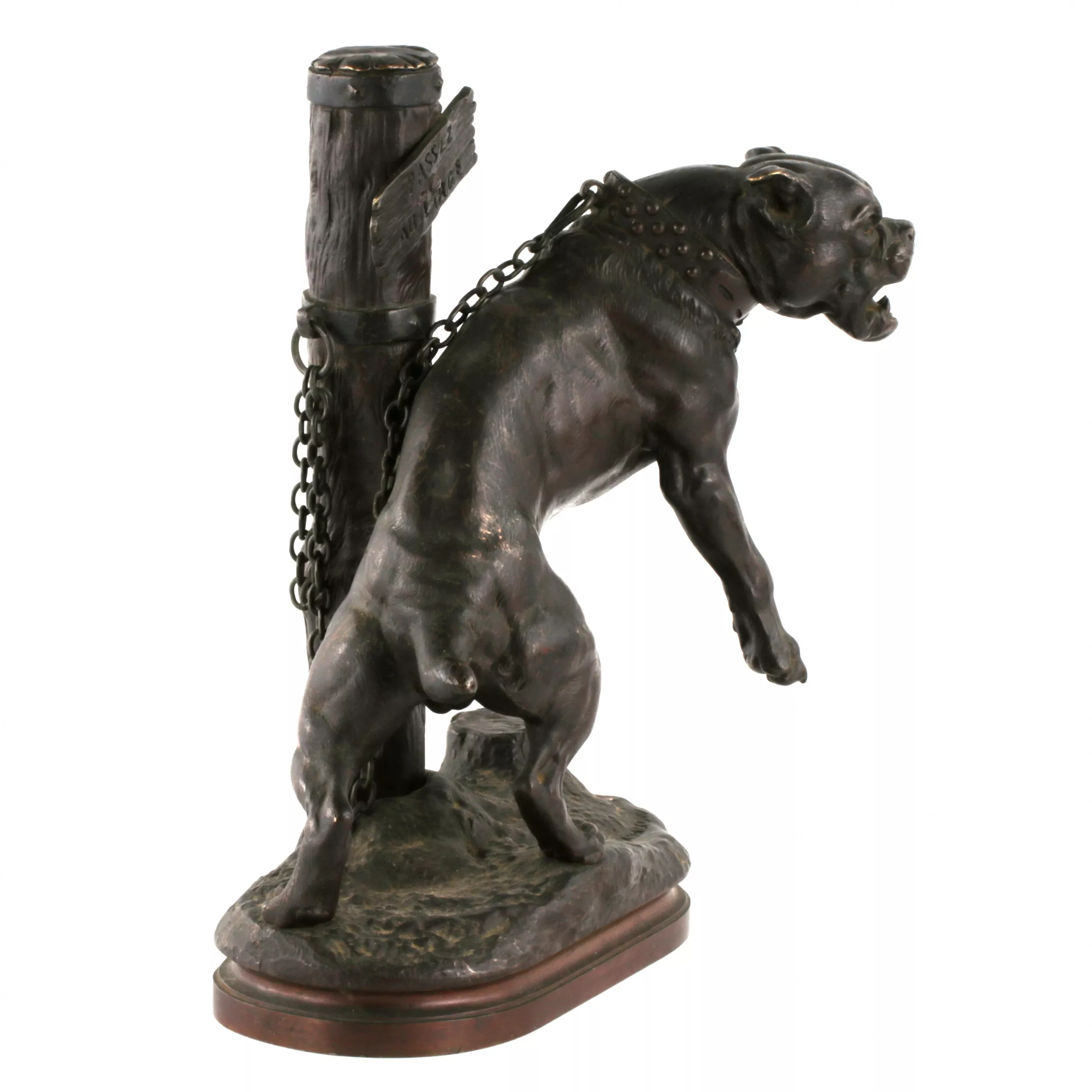 Charles Valton. Mastiff en bronze sur une chaîne. 