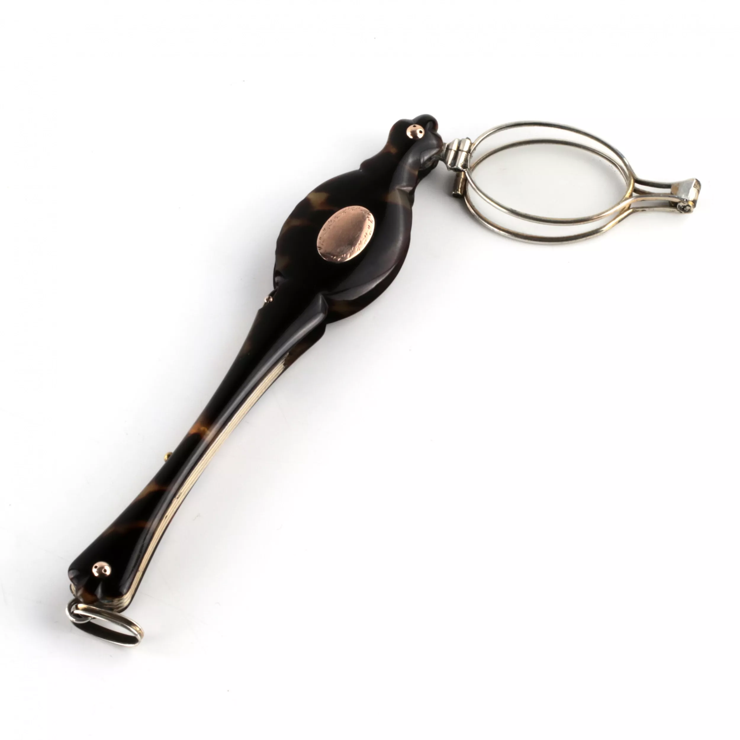 Lorgnette ecaille de tortue française en argent. 