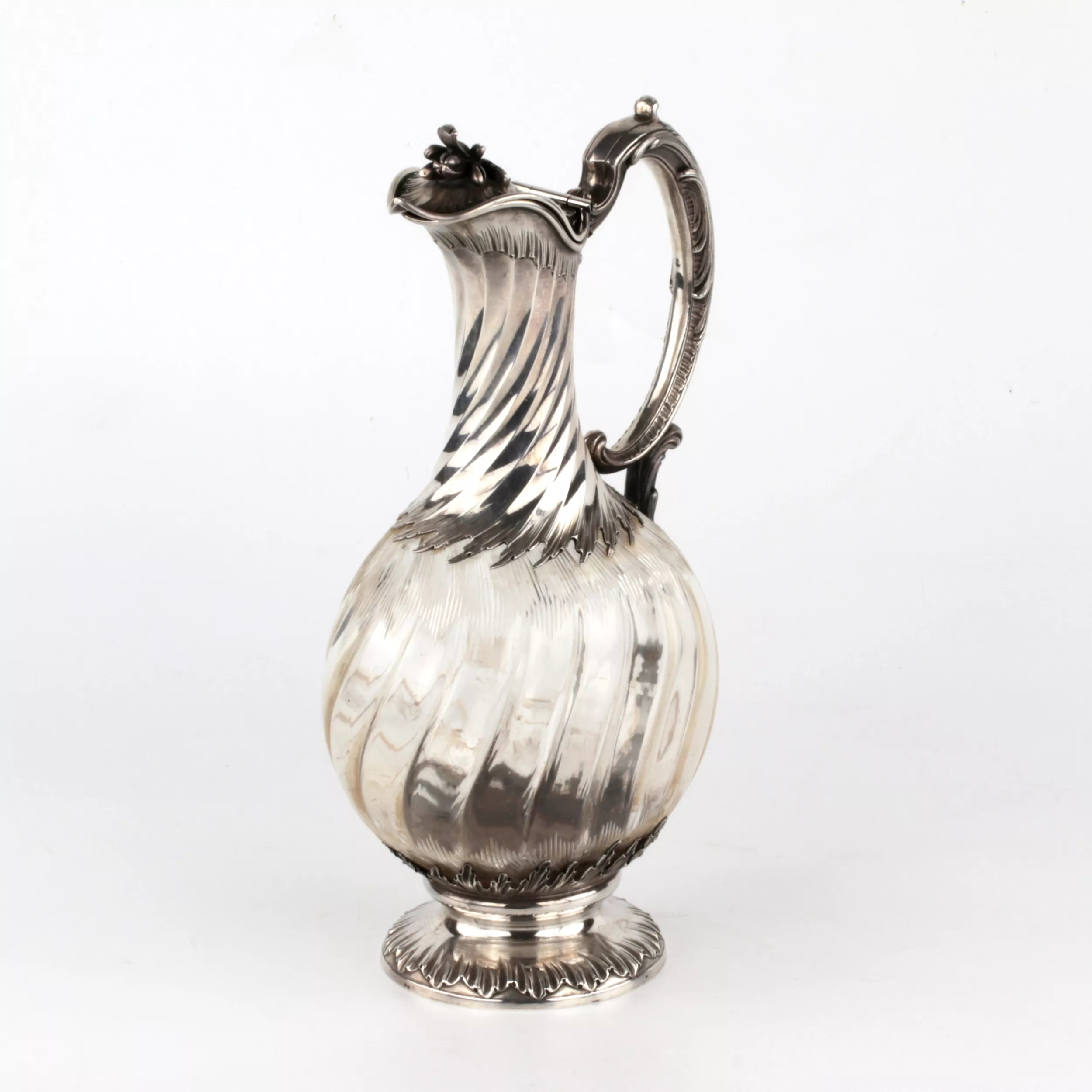 French wine jug made of glass, in silver. 