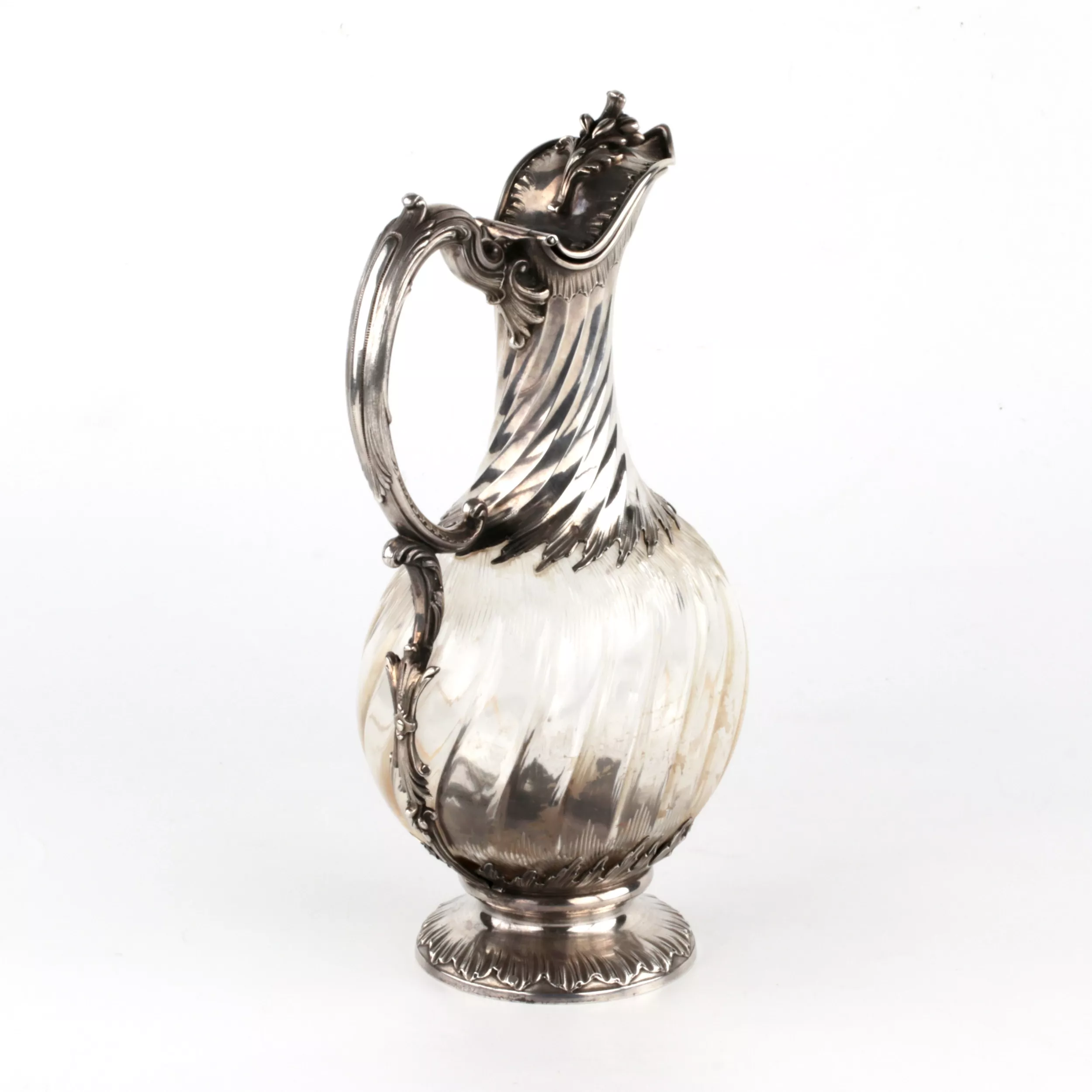 French wine jug made of glass, in silver. 