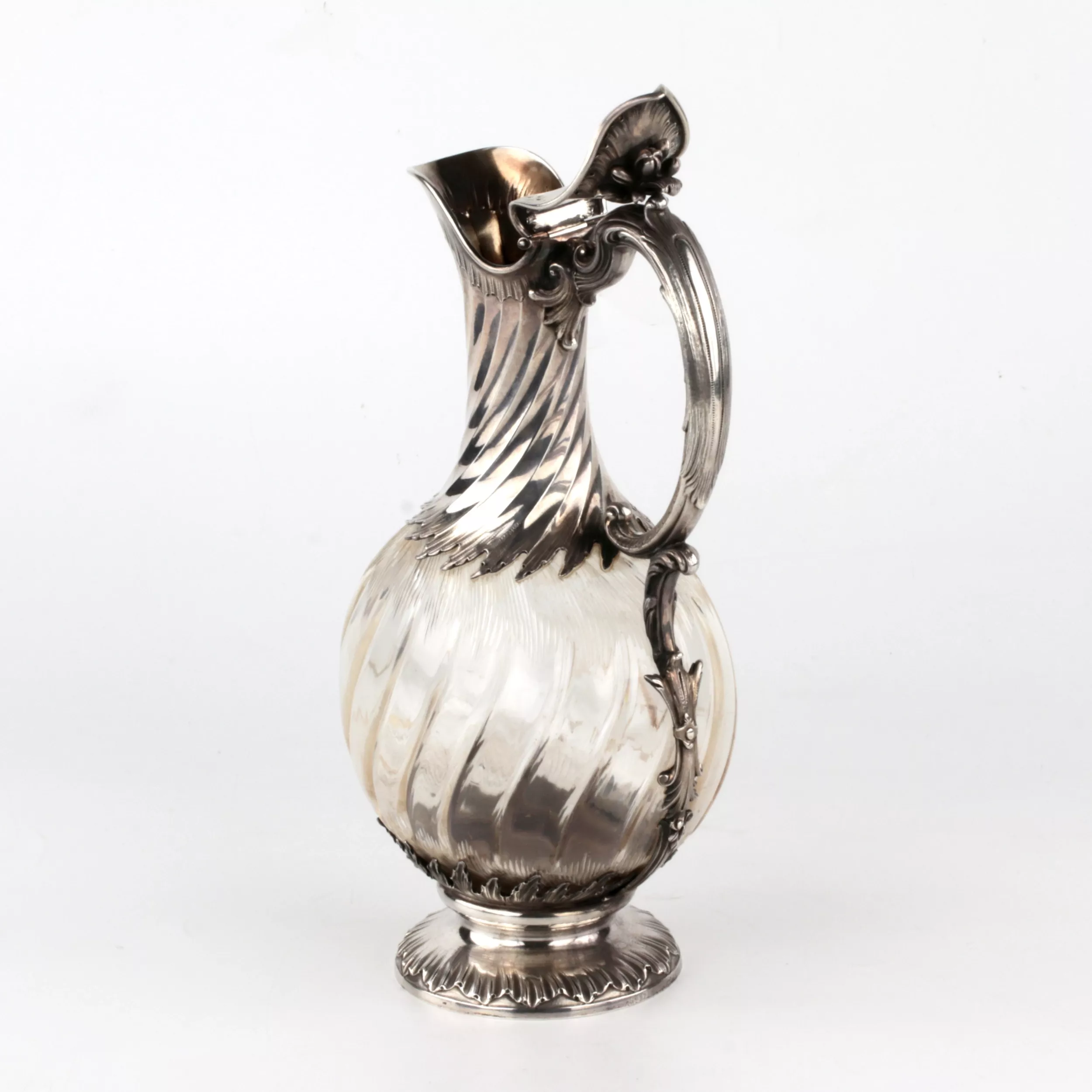 French wine jug made of glass, in silver. 