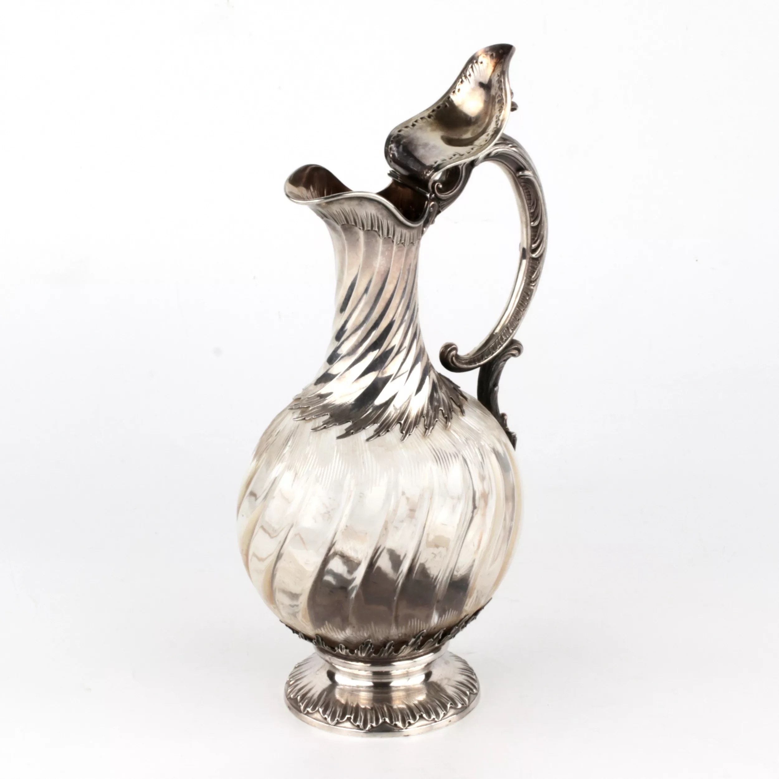 French wine jug made of glass, in silver. 