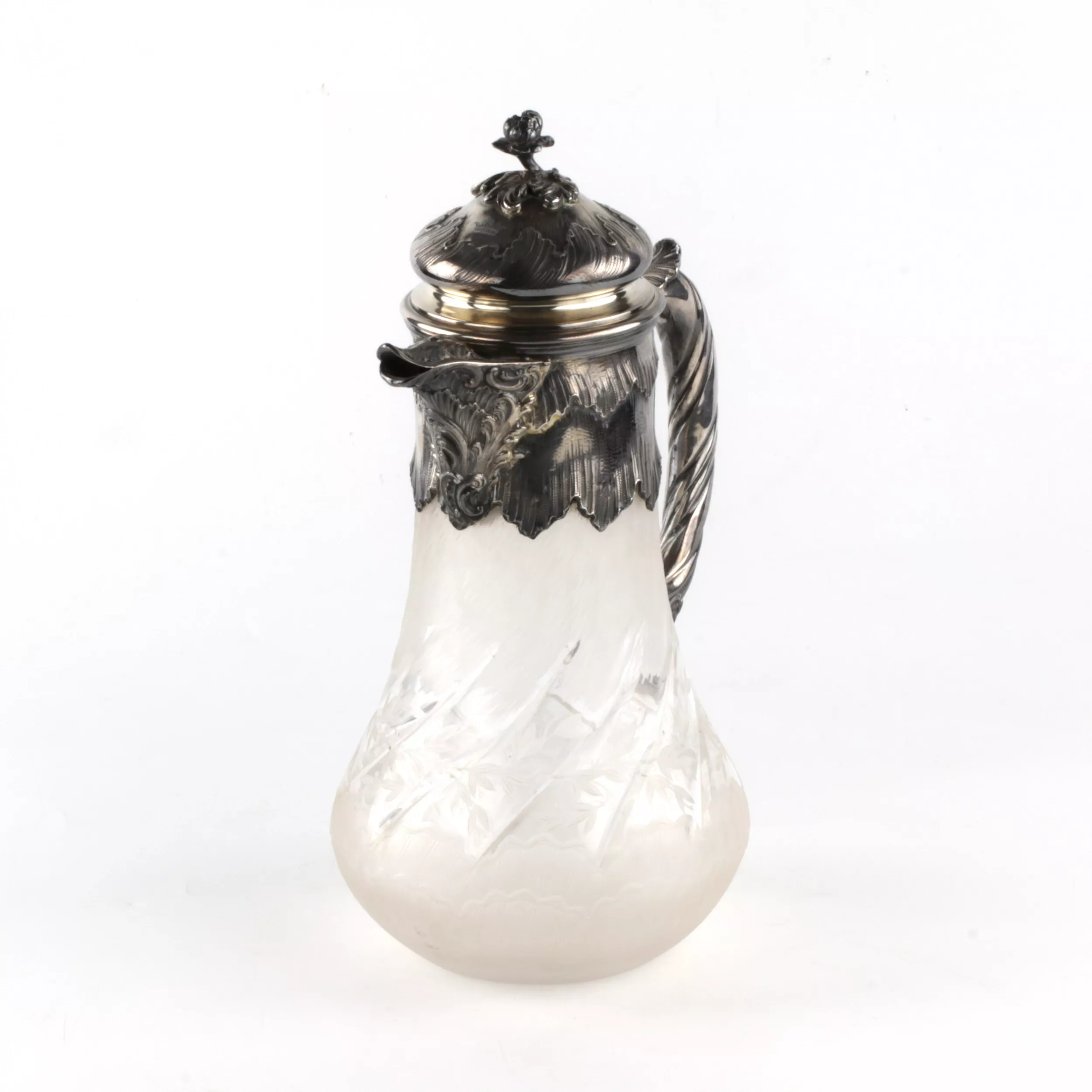 CARAFE À EAU EN ARGENT ET VERRE GRAVÉ. FRANCE. FIN DU XIXe SIÈCLE
