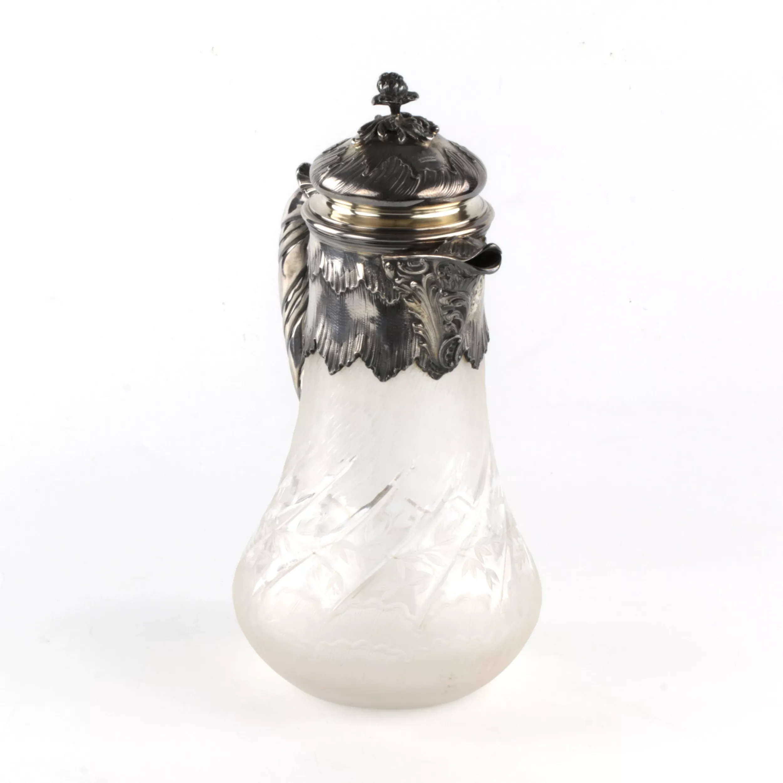 CARAFE À EAU EN ARGENT ET VERRE GRAVÉ. FRANCE. FIN DU XIXe SIÈCLE