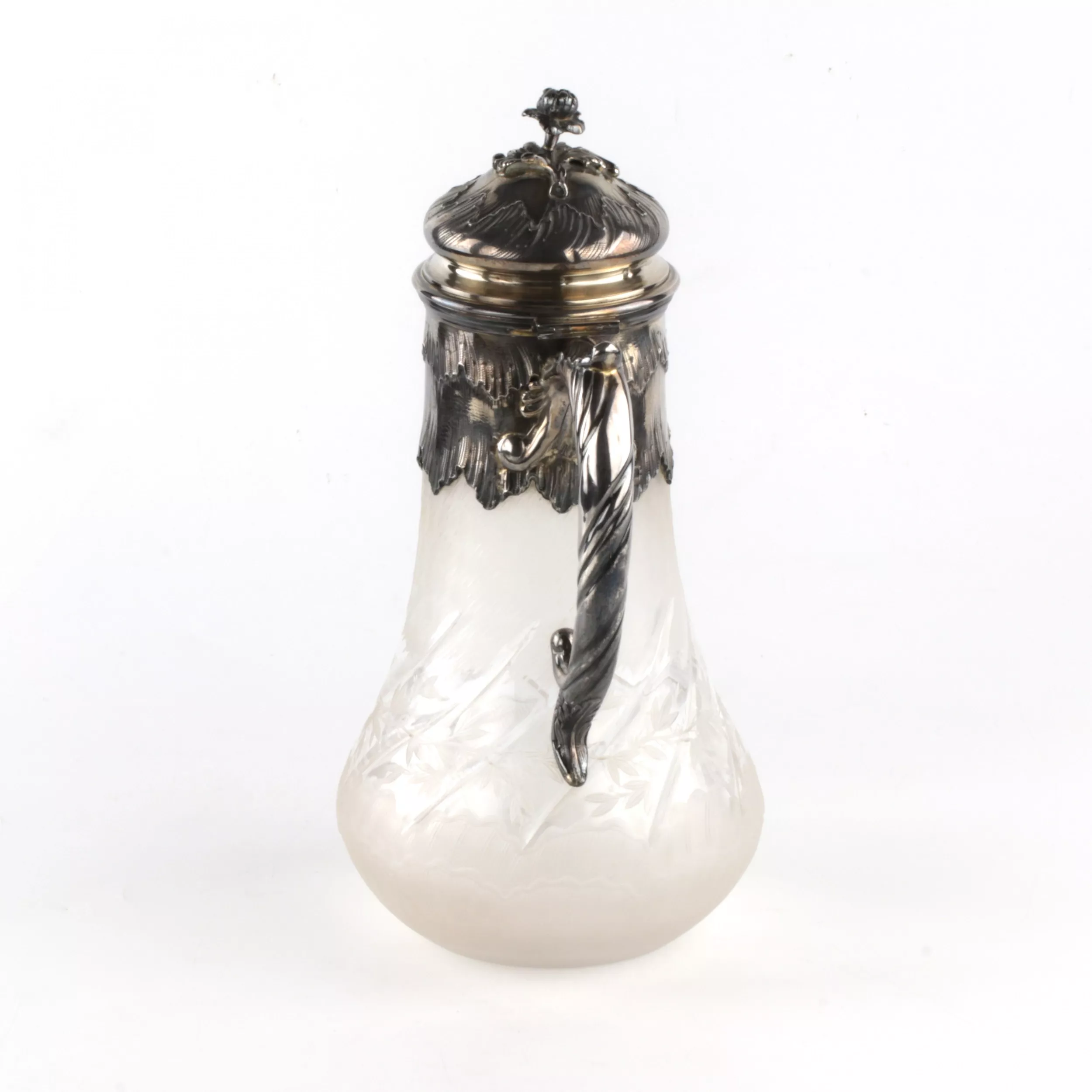 CARAFE À EAU EN ARGENT ET VERRE GRAVÉ. FRANCE. FIN DU XIXe SIÈCLE