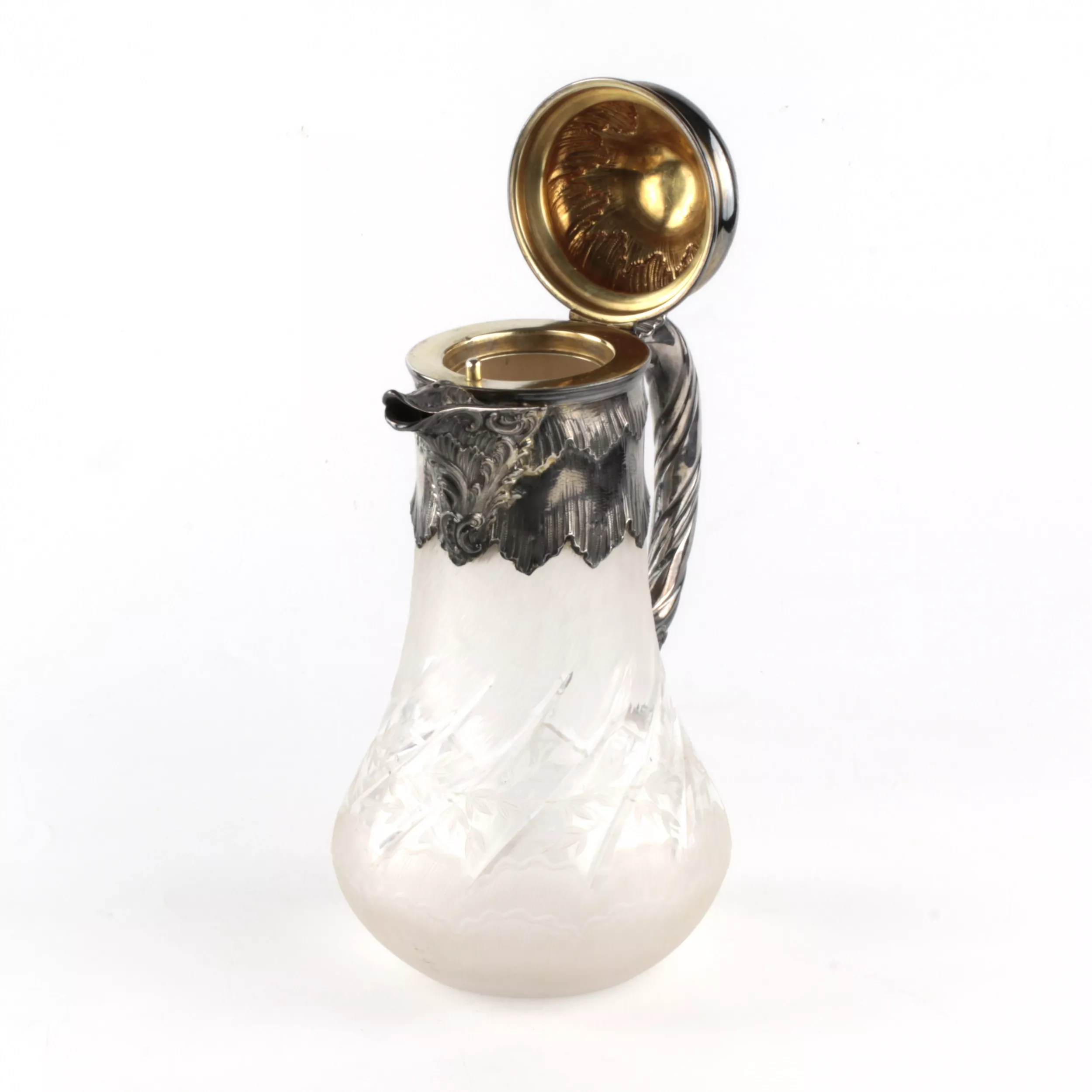 CARAFE À EAU EN ARGENT ET VERRE GRAVÉ. FRANCE. FIN DU XIXe SIÈCLE