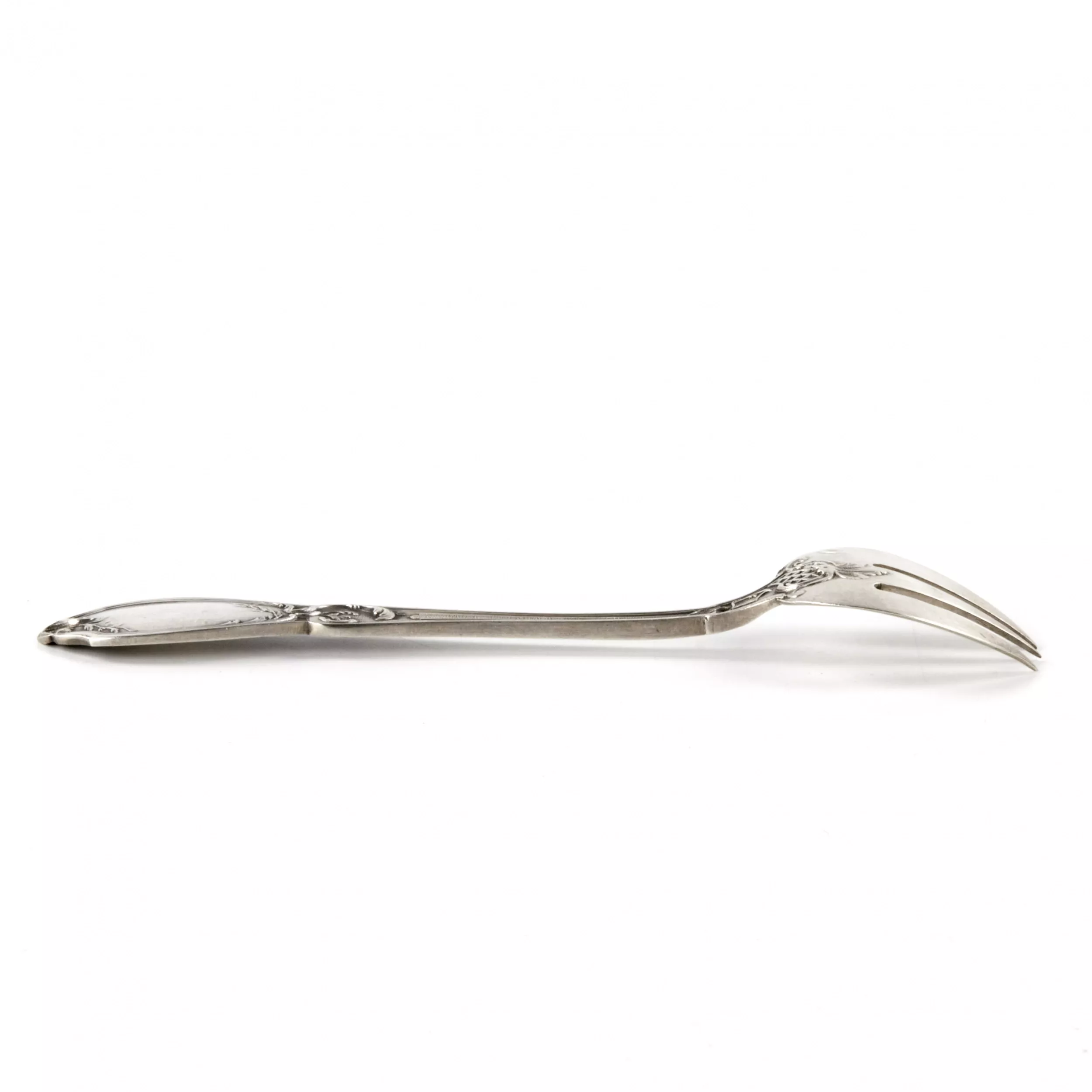 Set of six silver oyster forks. France. 