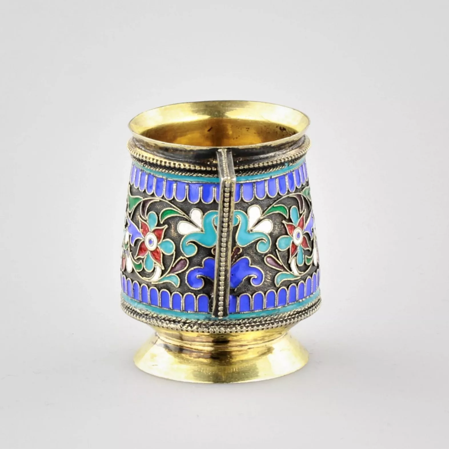 Silver coffee cup with enamels by Ivan Ovchinnikov. 