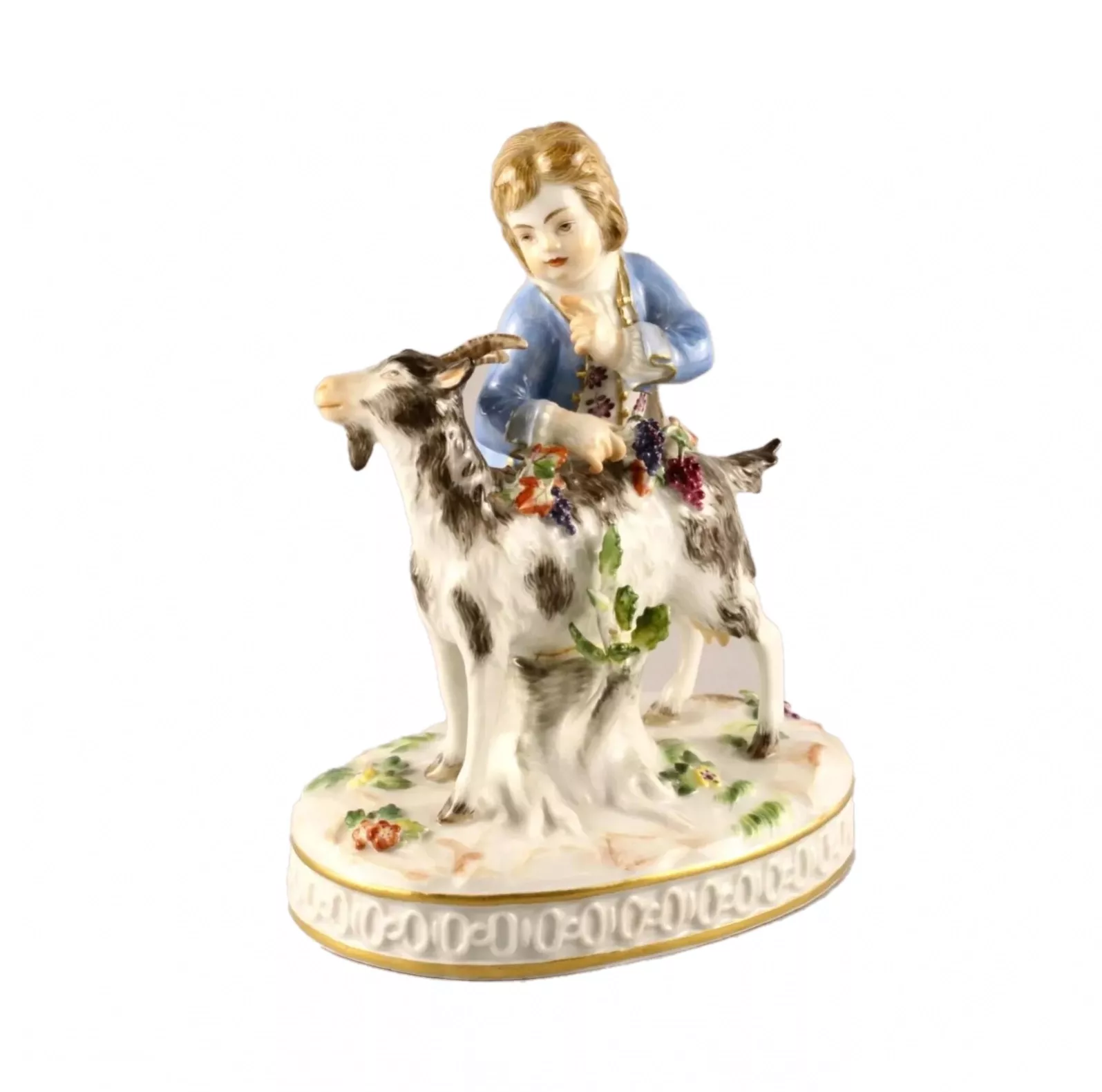 MEISSEN PORCELAIN FIGURE BOY WITH A GOAT. ALLEGORY OF AUTUMN