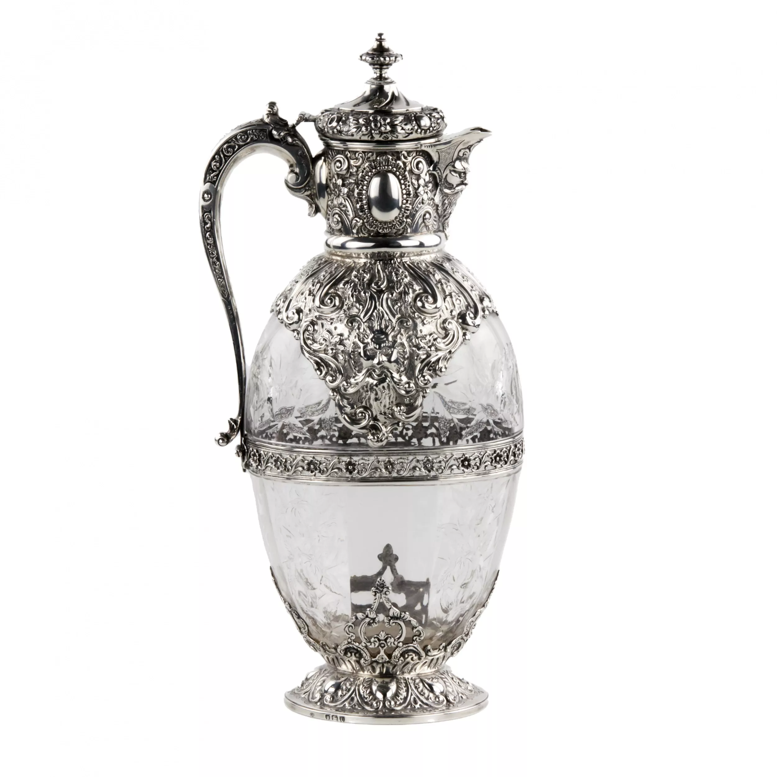 Magnifique carafe à vin en argent avec cristal anglais. Charles Ewdards, Londres 1895. 
