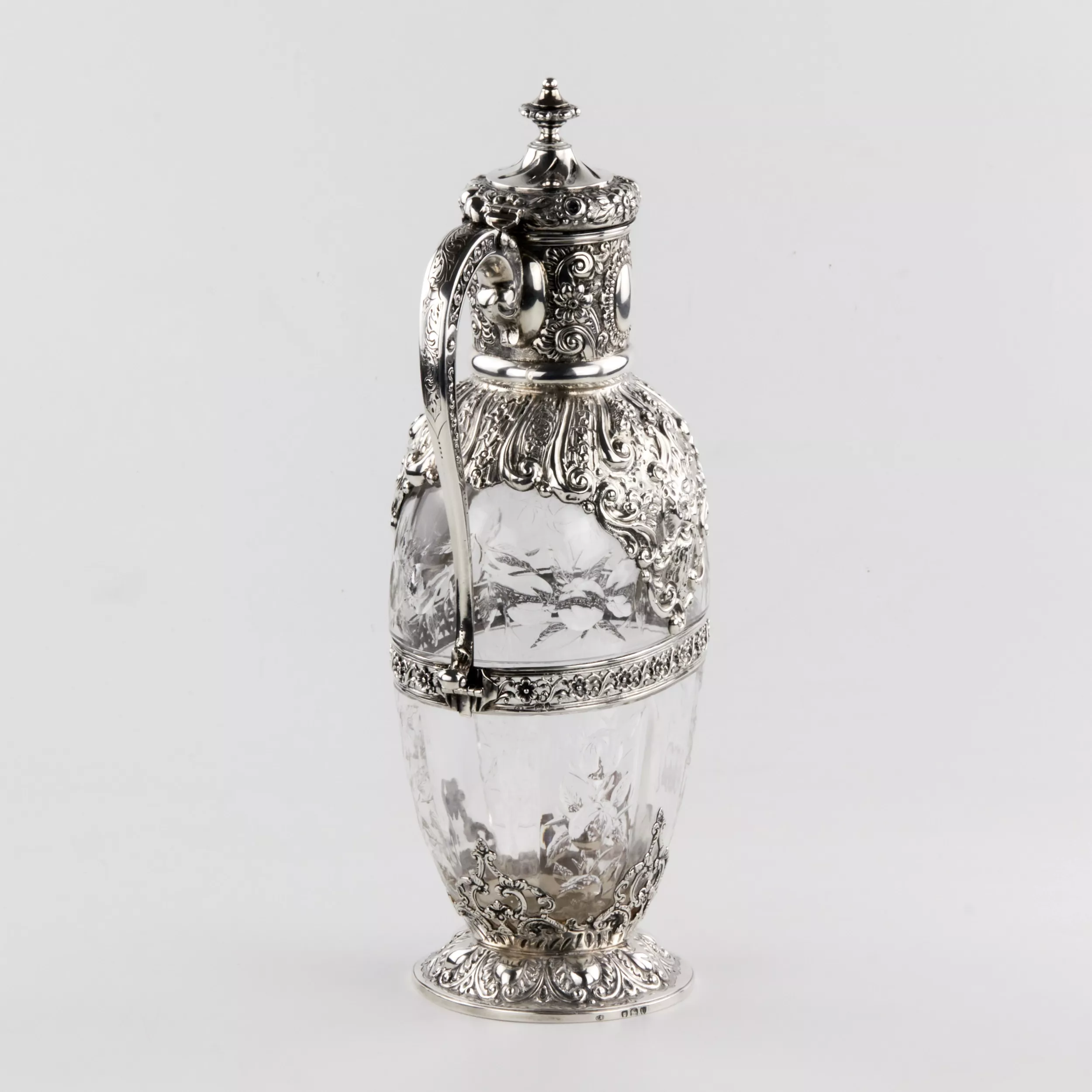 Magnifique carafe à vin en argent avec cristal anglais. Charles Ewdards, Londres 1895. 
