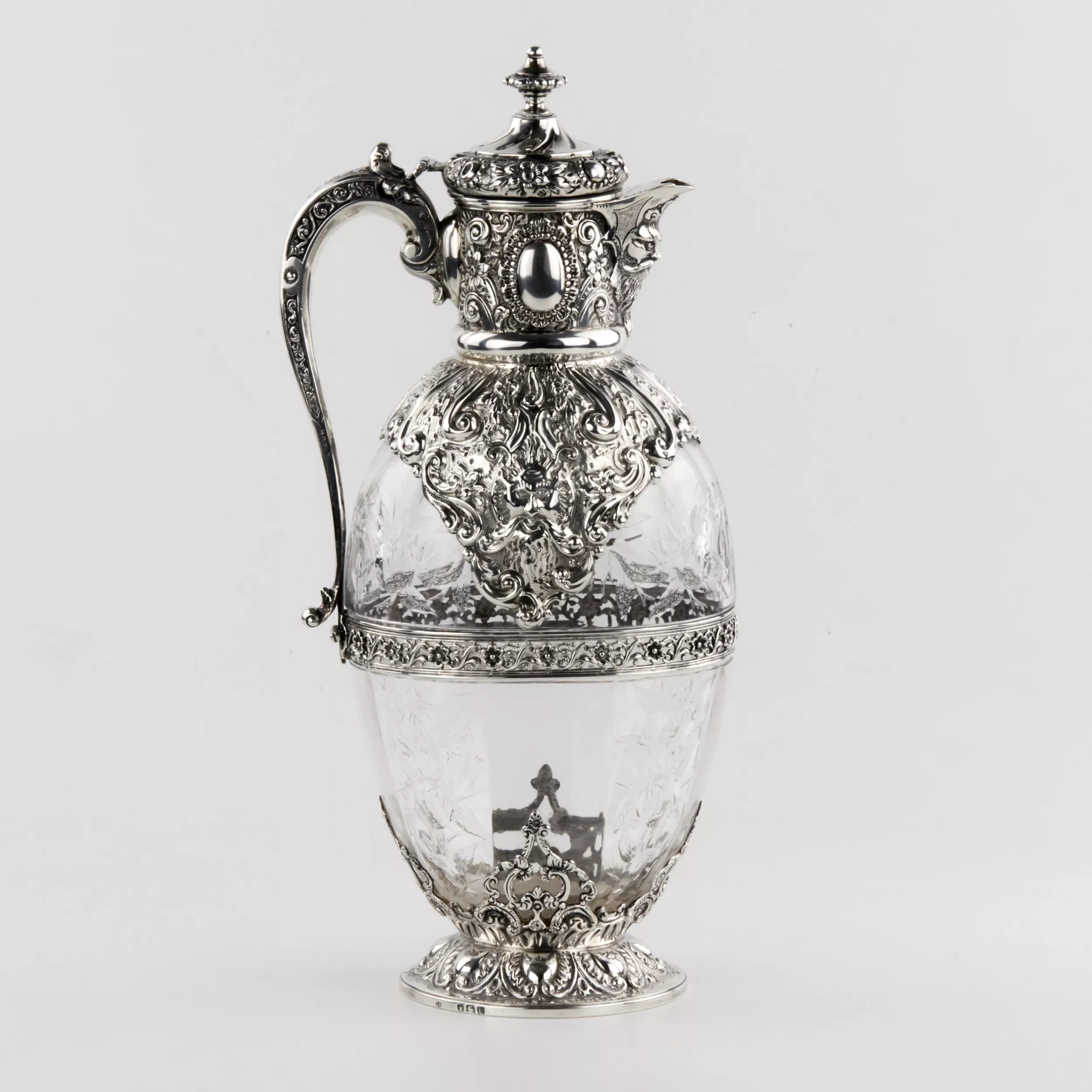 Magnifique carafe à vin en argent avec cristal anglais. Charles Ewdards, Londres 1895. 