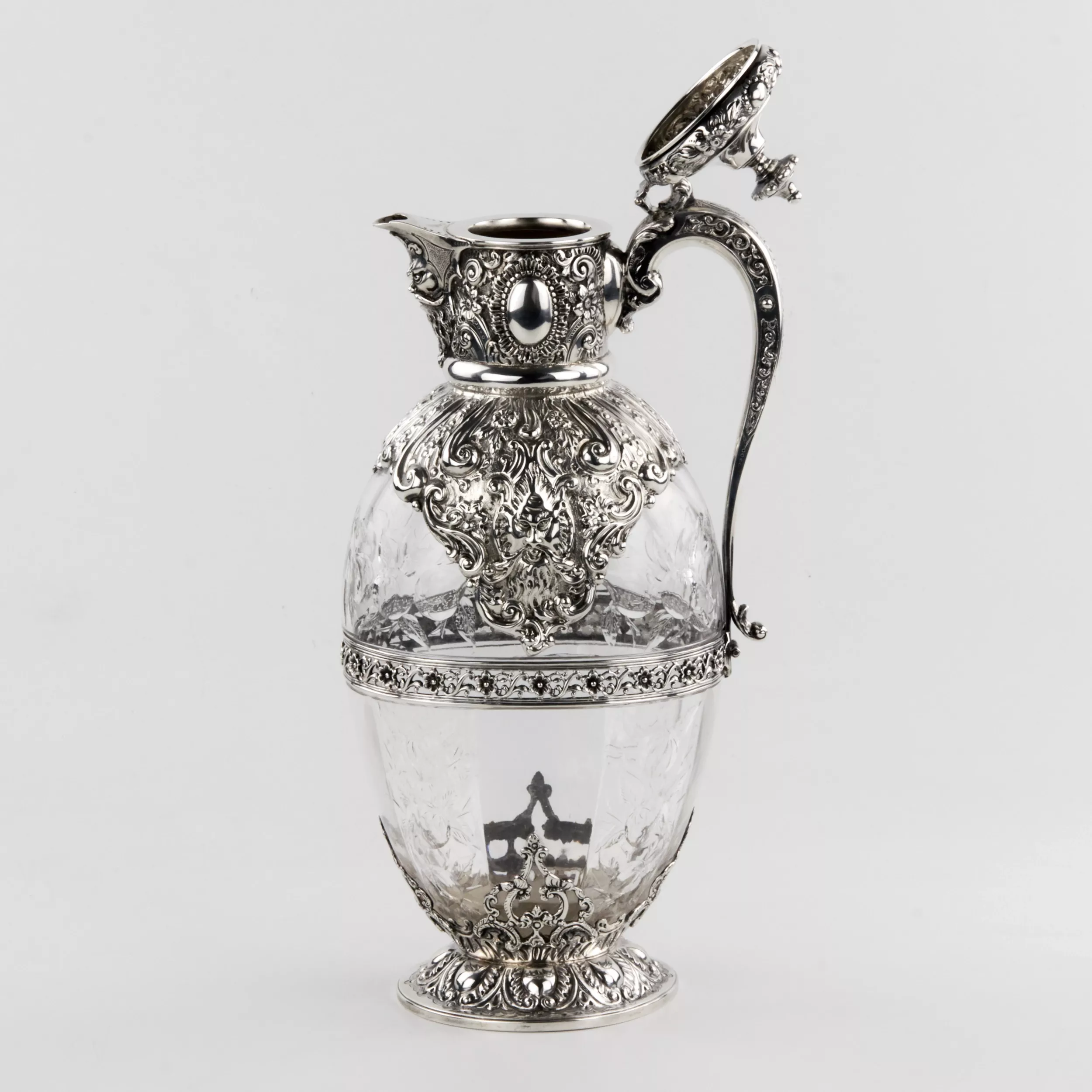 Magnifique carafe à vin en argent avec cristal anglais. Charles Ewdards, Londres 1895. 