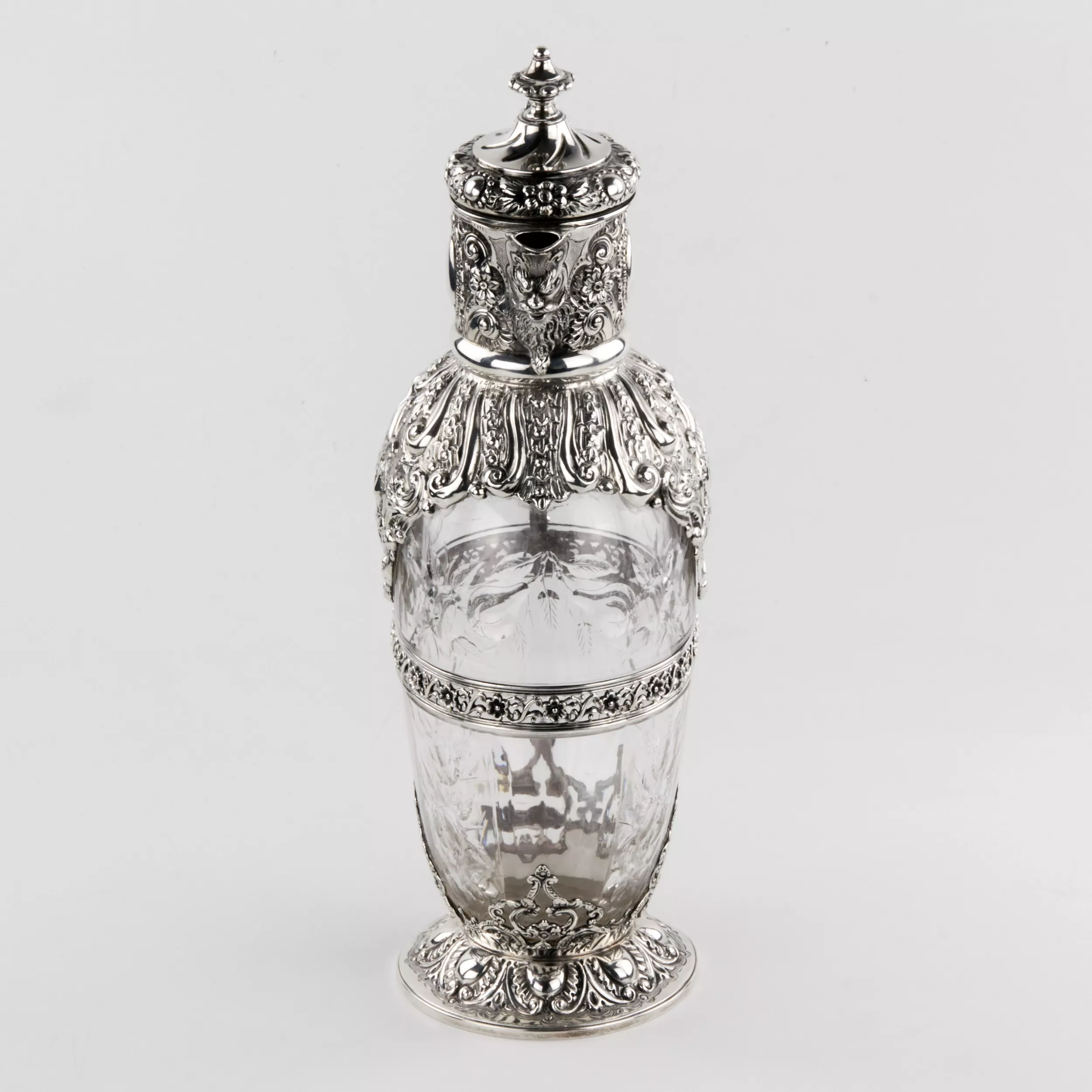 Magnifique carafe à vin en argent avec cristal anglais. Charles Ewdards, Londres 1895. 
