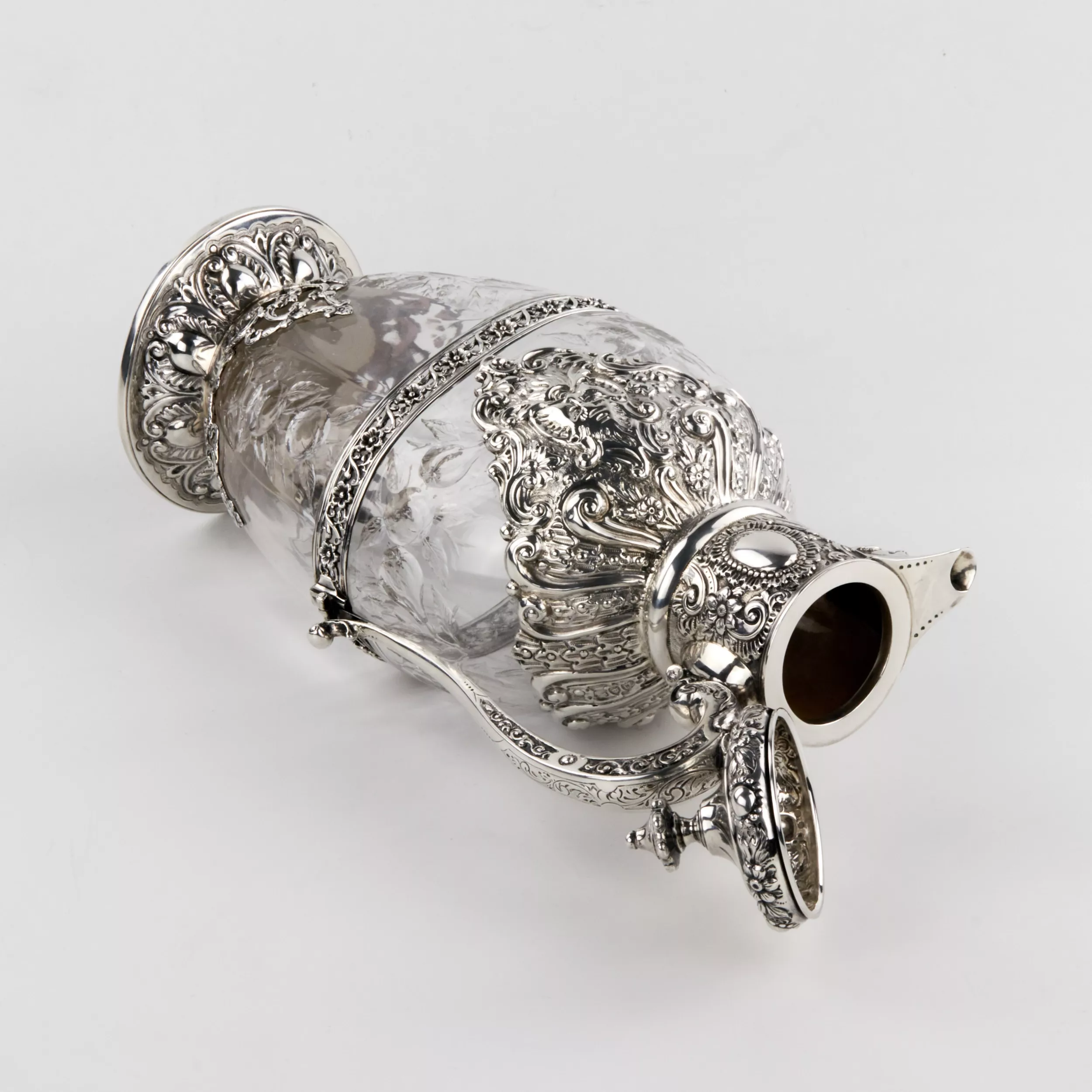 Magnifique carafe à vin en argent avec cristal anglais. Charles Ewdards, Londres 1895. 