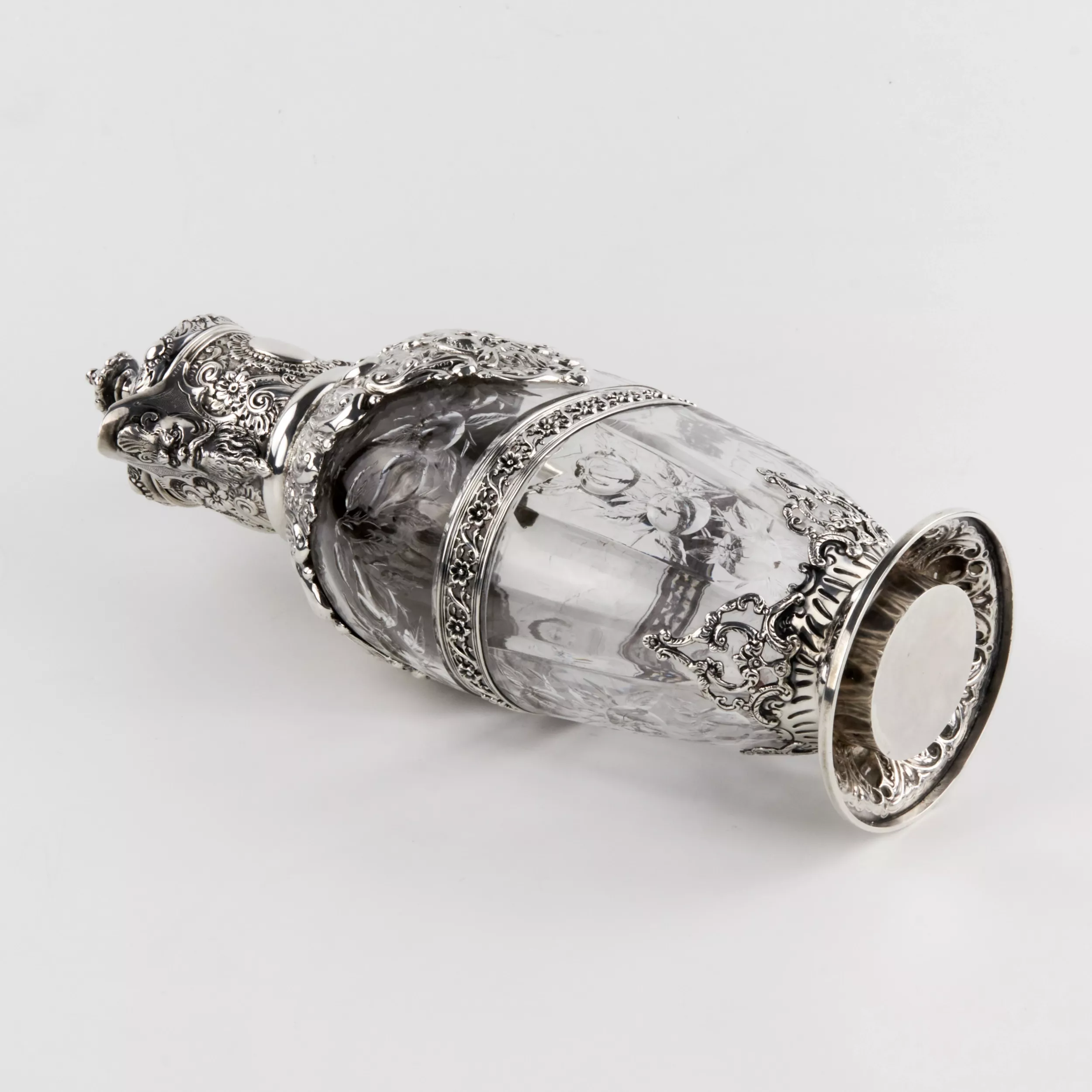 Magnifique carafe à vin en argent avec cristal anglais. Charles Ewdards, Londres 1895. 