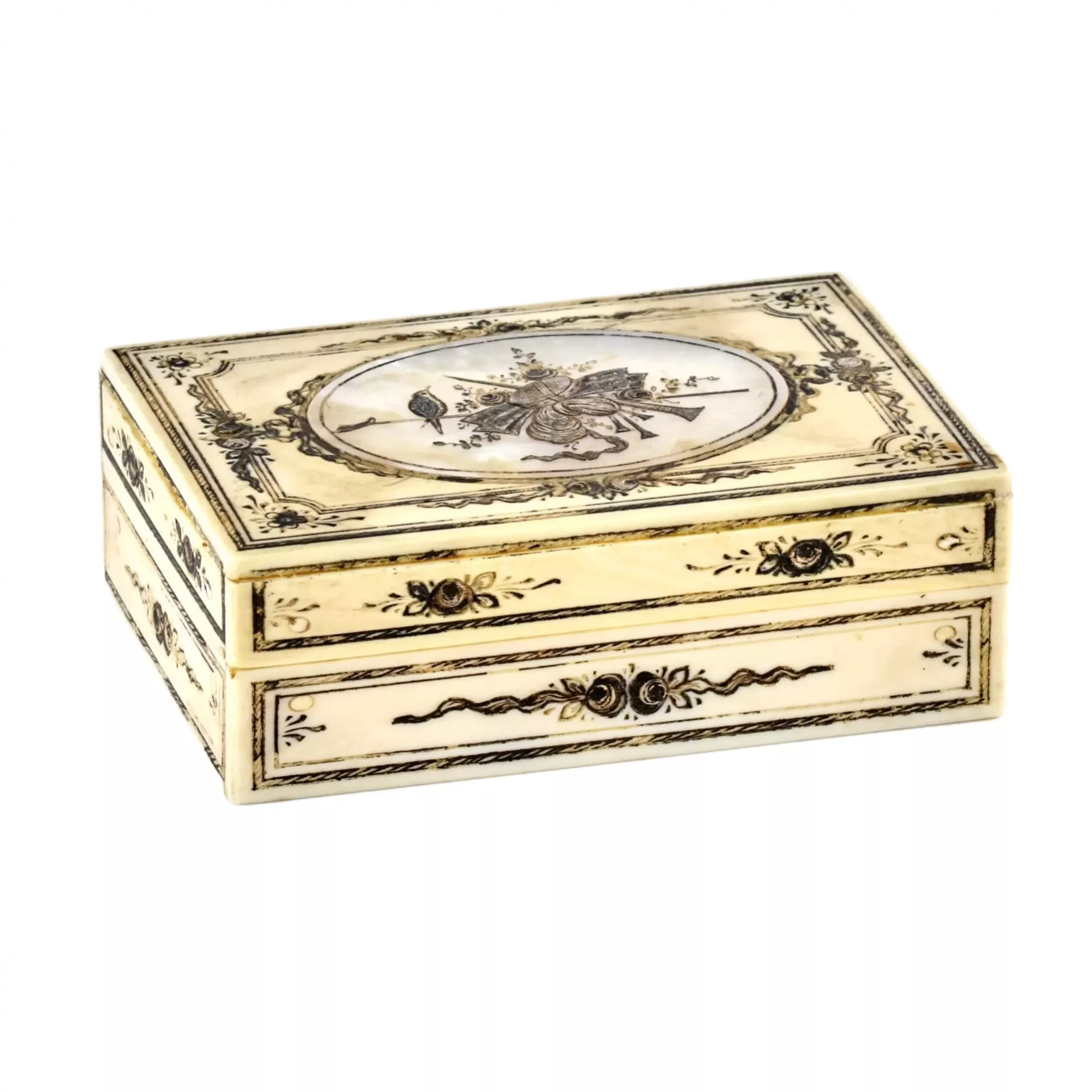 Ivory box with mother-of-pearl inlay. 