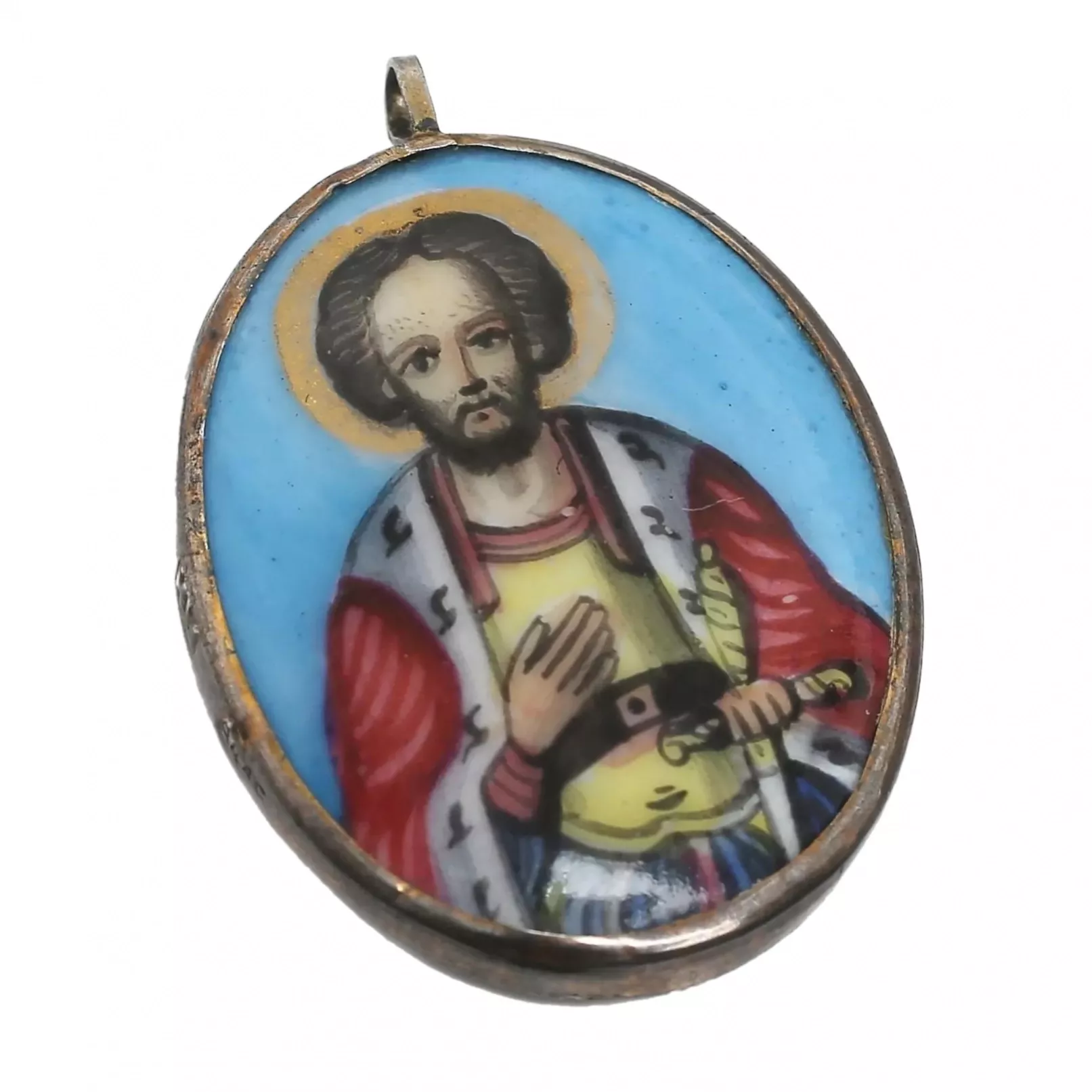 PETITE ICÔNE PORTATIVE DE SAINT ALEXANDRE NEVSKI. ARGENT, ÉMAIL FINIFT. RUSSIE, DÉBUT DU XXE SIÈCLE