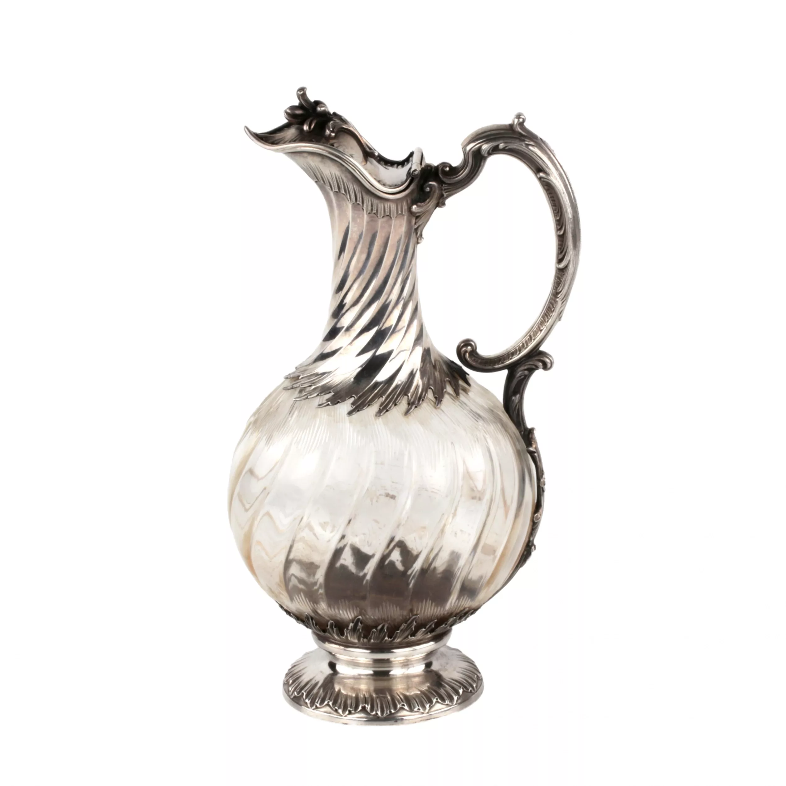 French wine jug made of glass, in silver. 