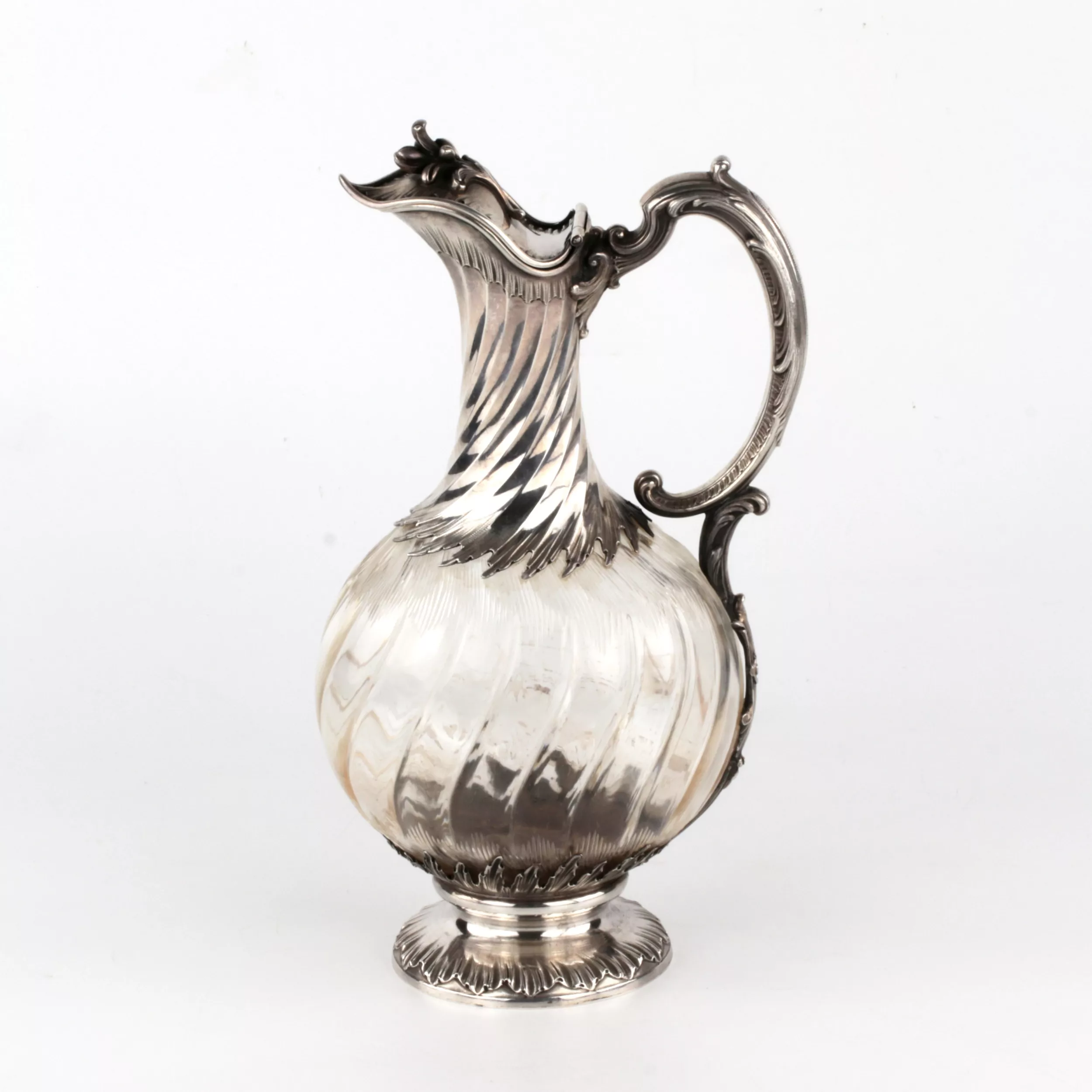French wine jug made of glass, in silver. 
