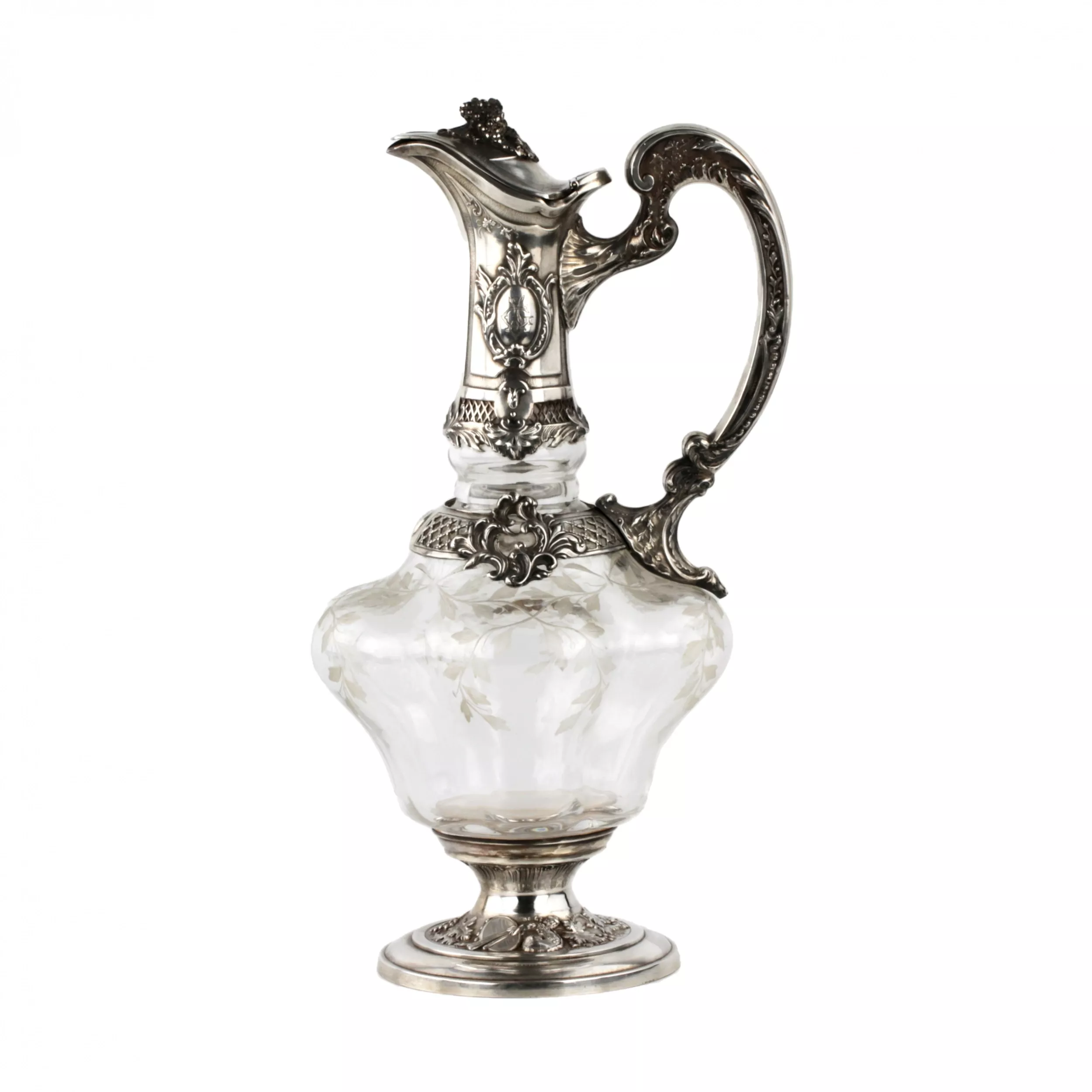 Paul Buoton & Cie. Magnifique carafe en verre à vin en argent. 