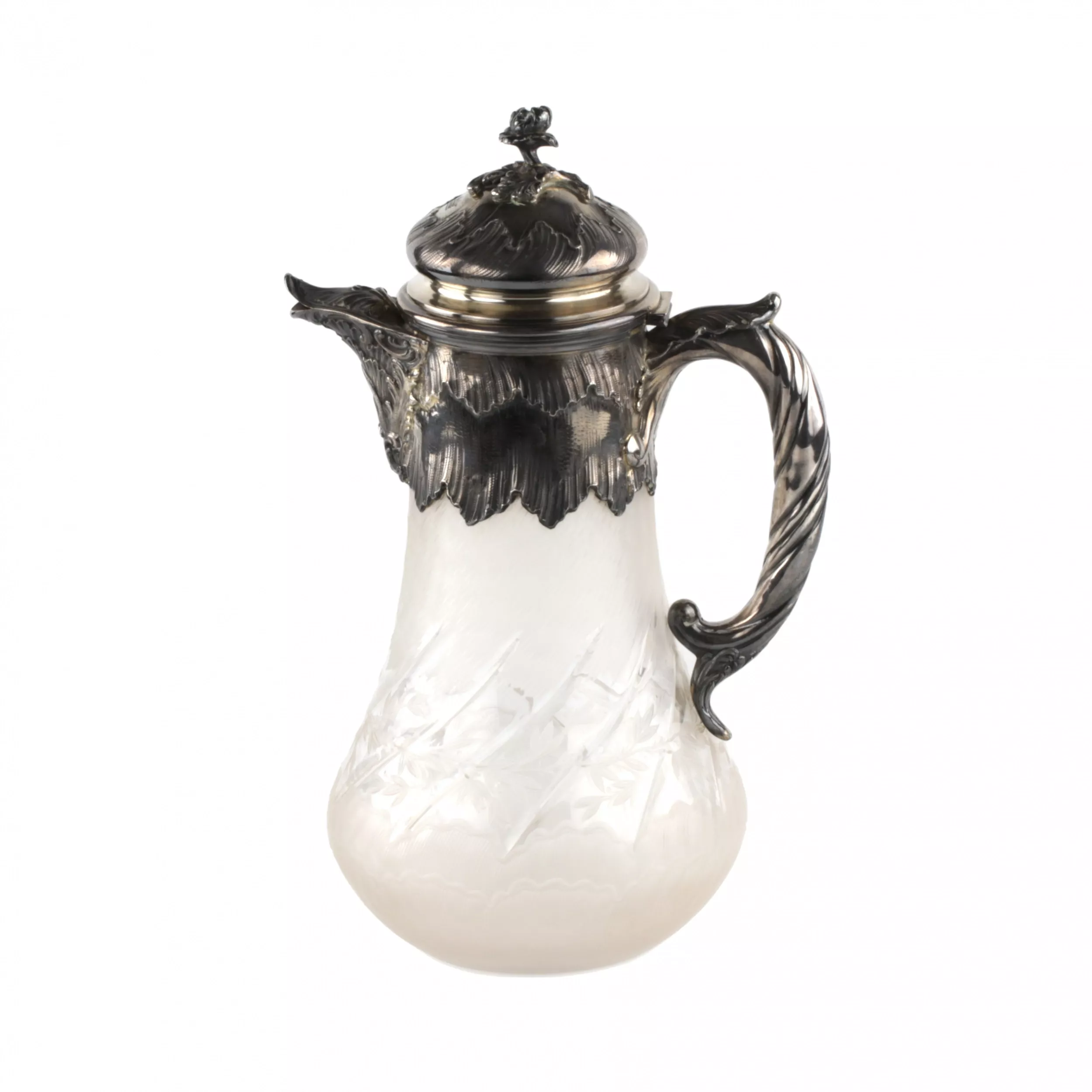 CARAFE À EAU EN ARGENT ET VERRE GRAVÉ. FRANCE. FIN DU XIXe SIÈCLE