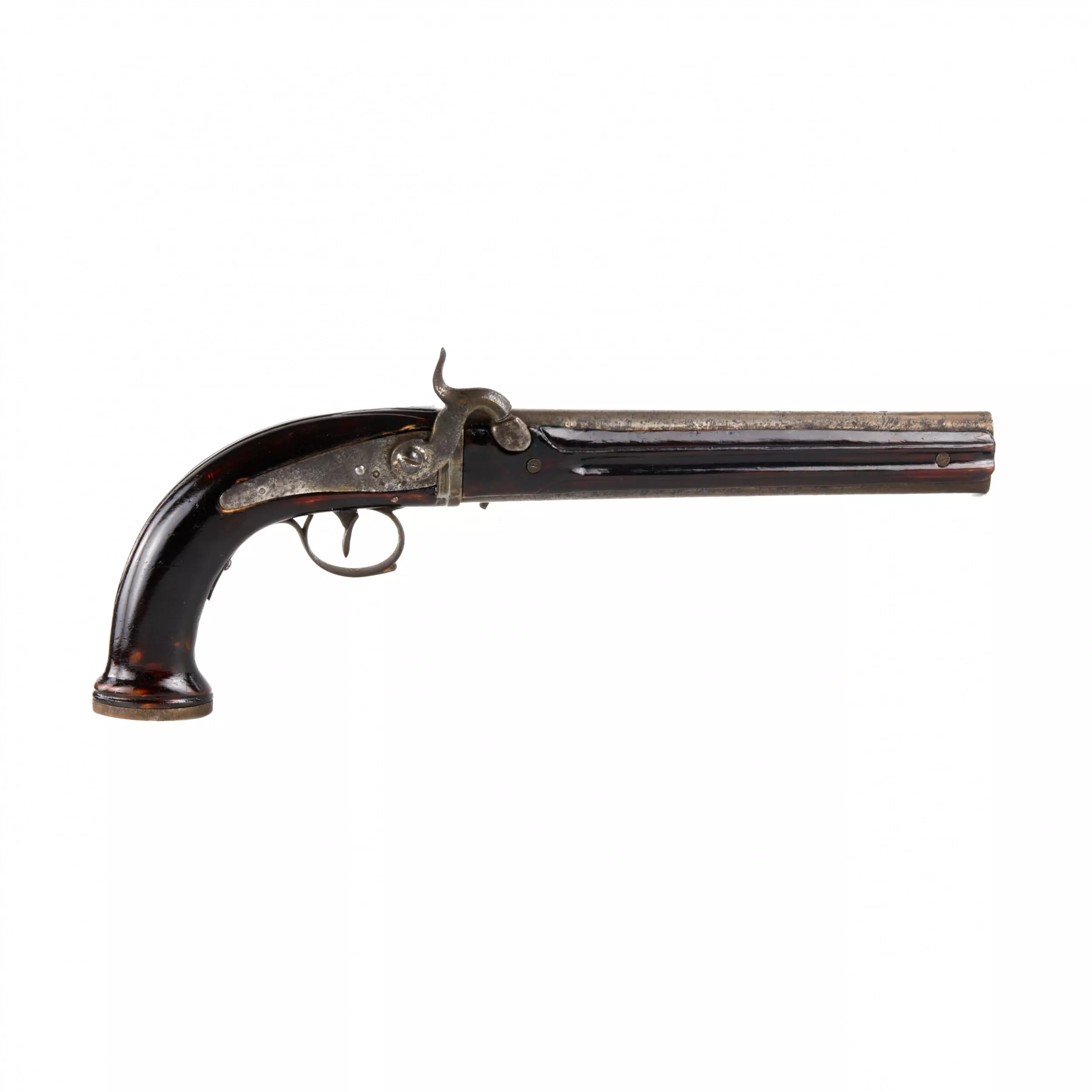 Large double-barreled pistol with rolling barrels. 