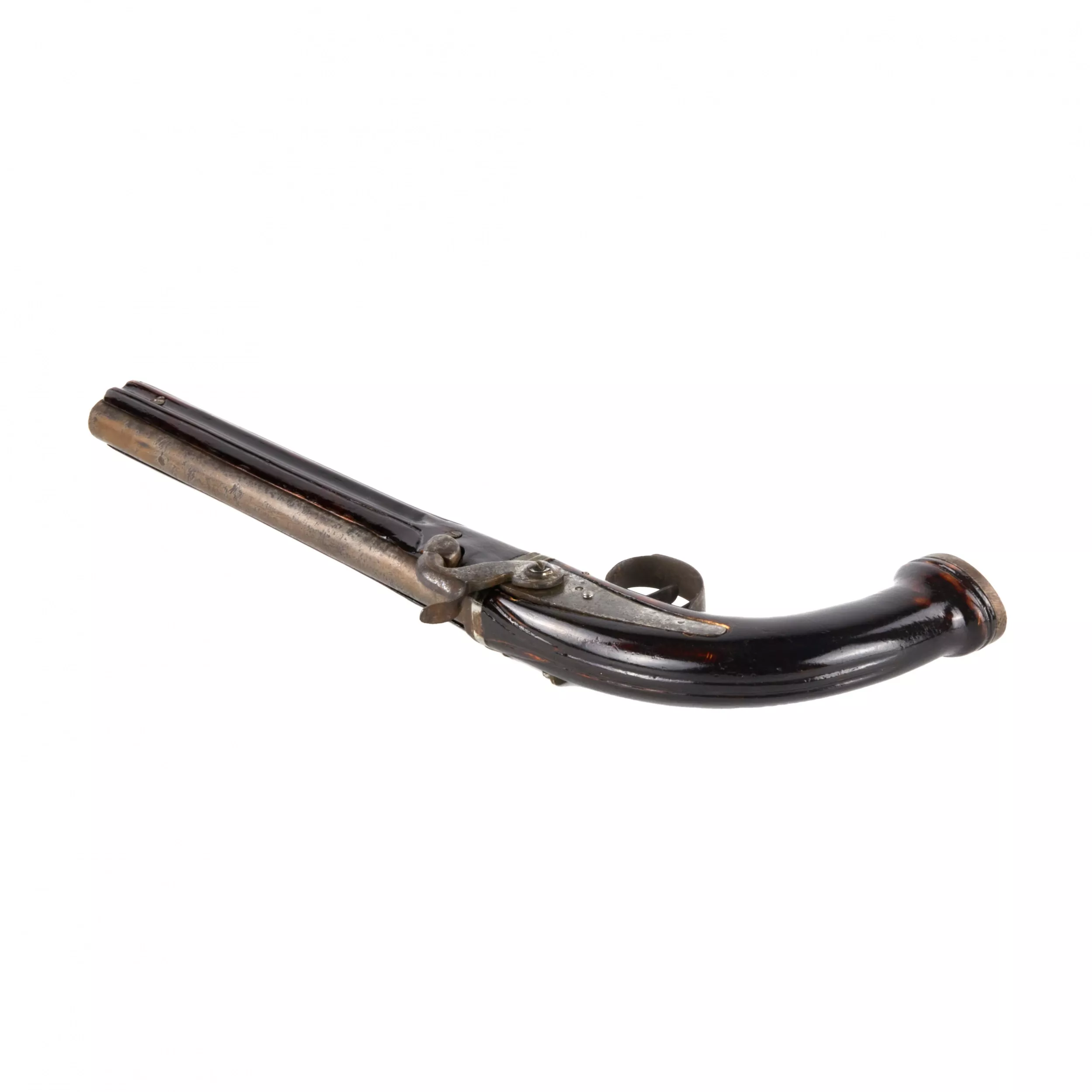 Large double-barreled pistol with rolling barrels. 