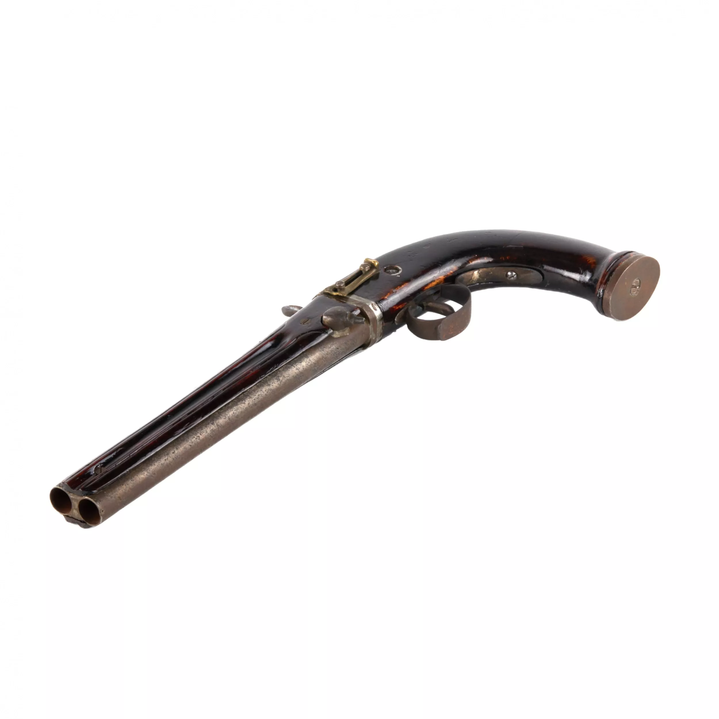Large double-barreled pistol with rolling barrels. 