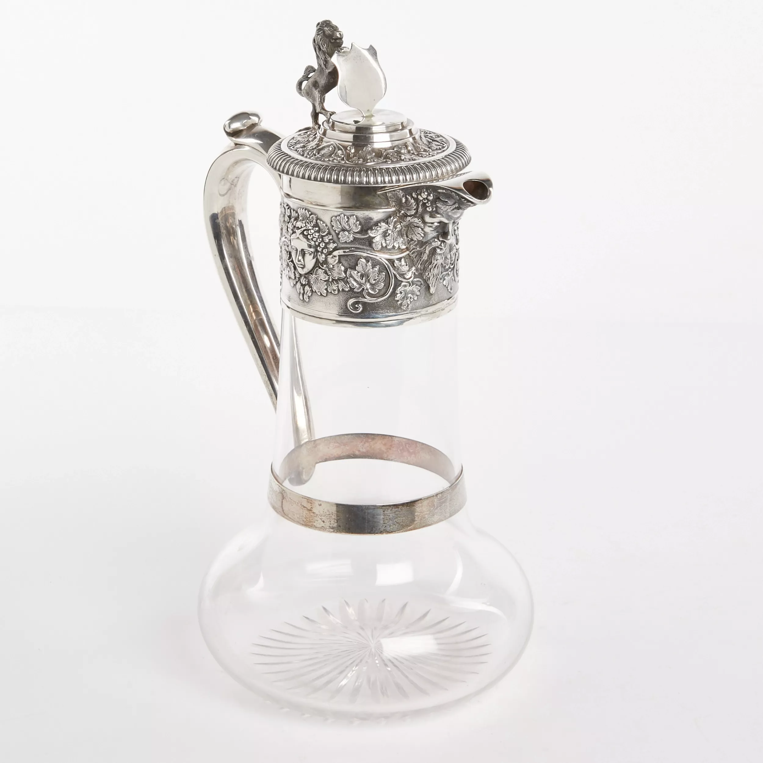 SILVER CLARET JUG WITH GLASS LINER. HORACE WOODWARD & HUGH TAYLOR. LONDON, 1893