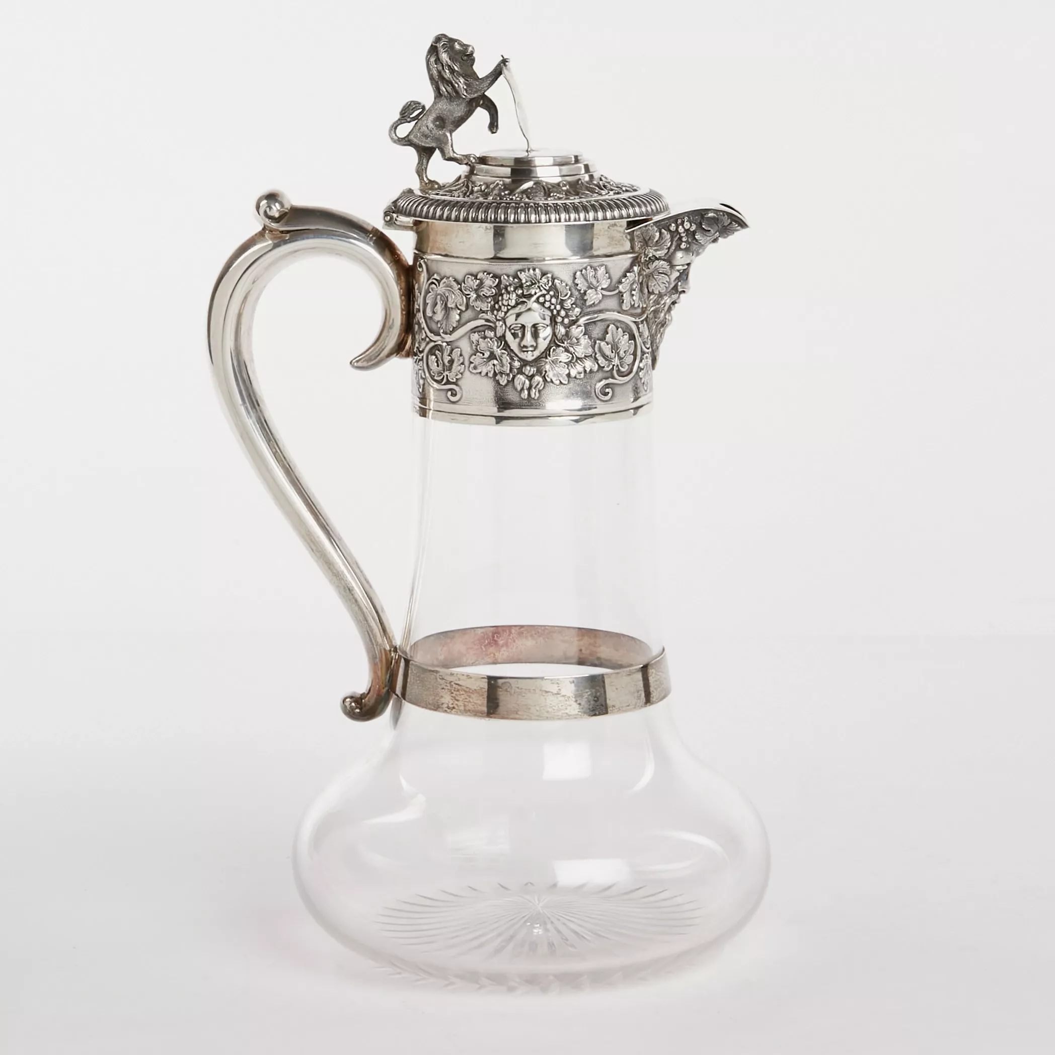 SILVER CLARET JUG WITH GLASS LINER. HORACE WOODWARD & HUGH TAYLOR. LONDON, 1893