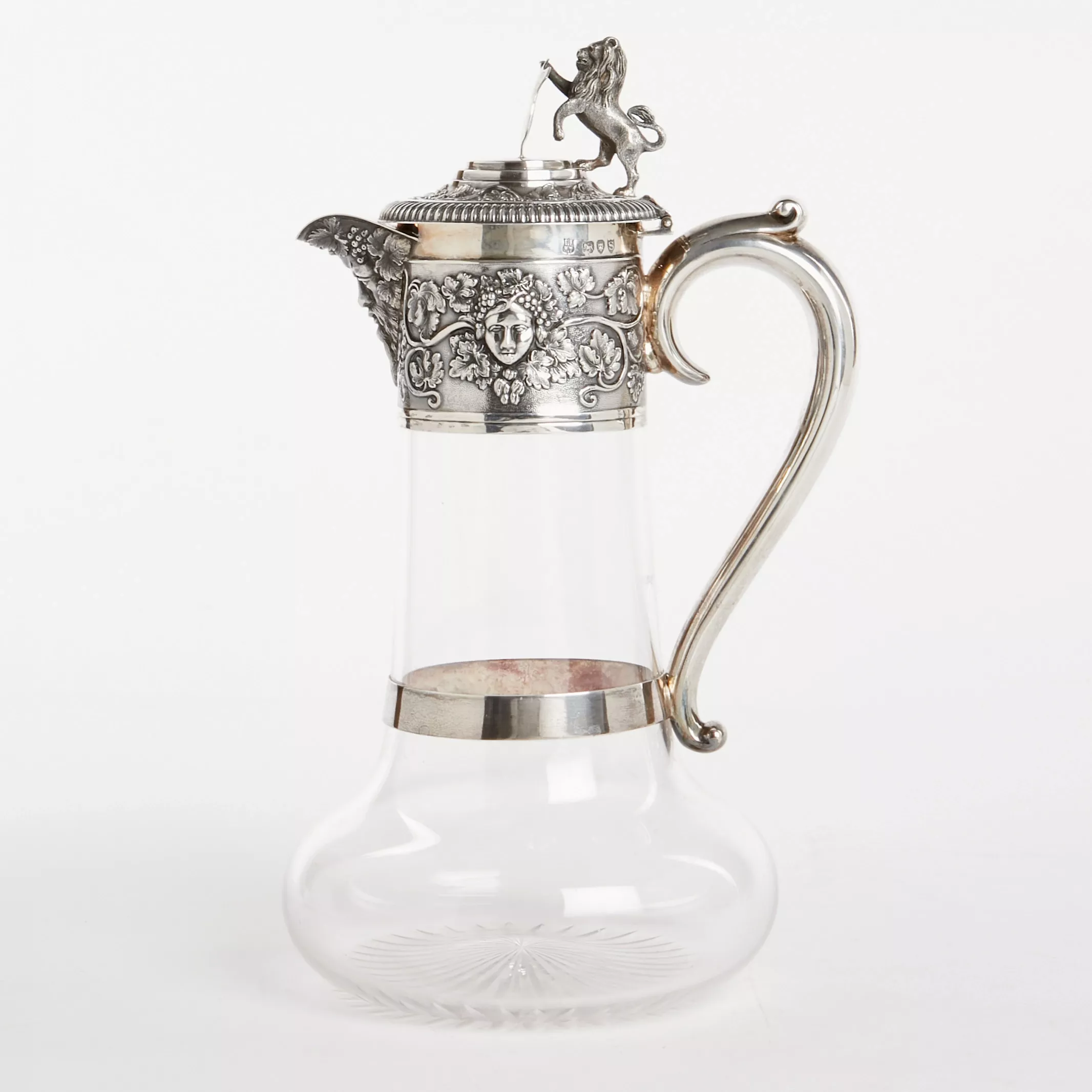 SILVER CLARET JUG WITH GLASS LINER. HORACE WOODWARD & HUGH TAYLOR. LONDON, 1893
