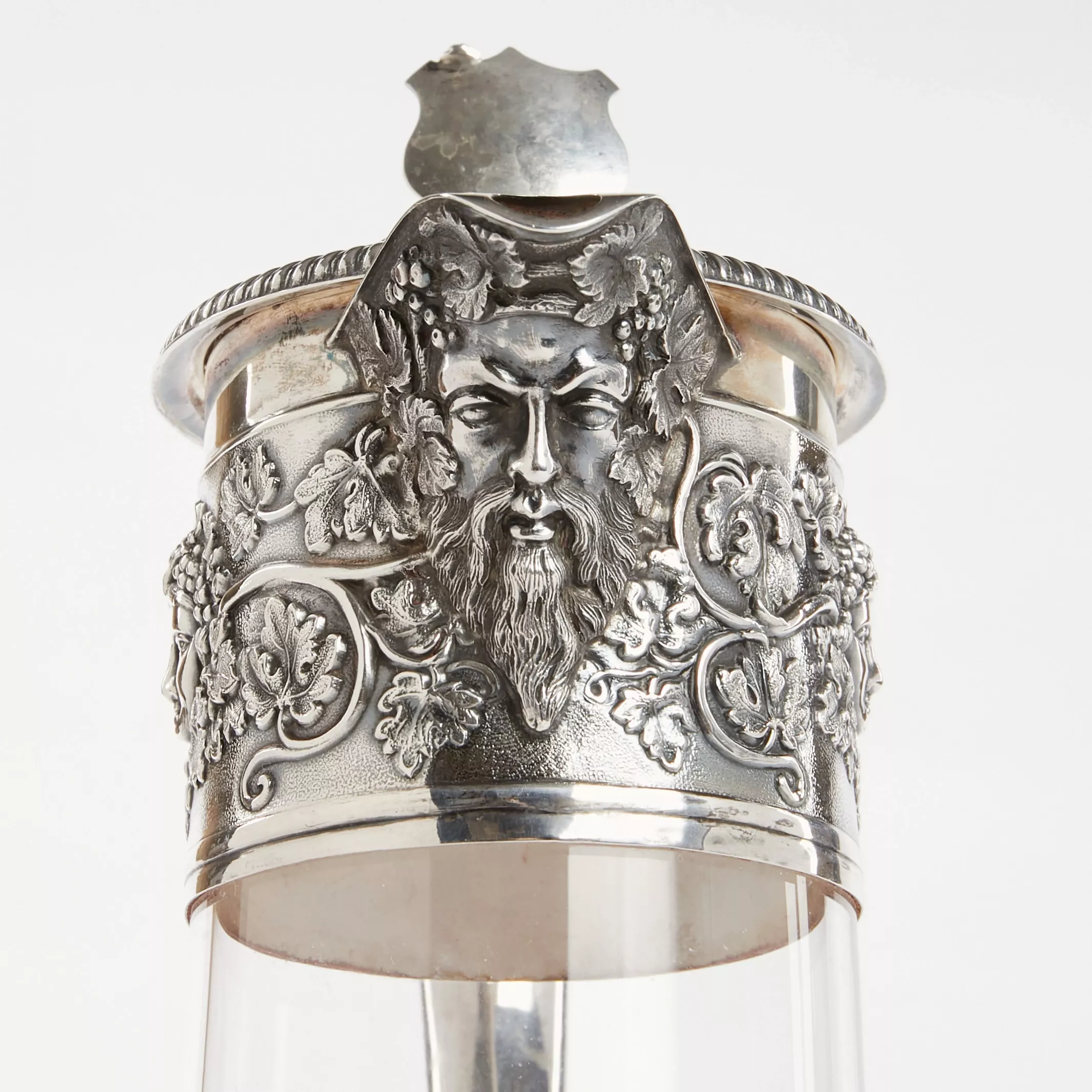 SILVER CLARET JUG WITH GLASS LINER. HORACE WOODWARD & HUGH TAYLOR. LONDON, 1893