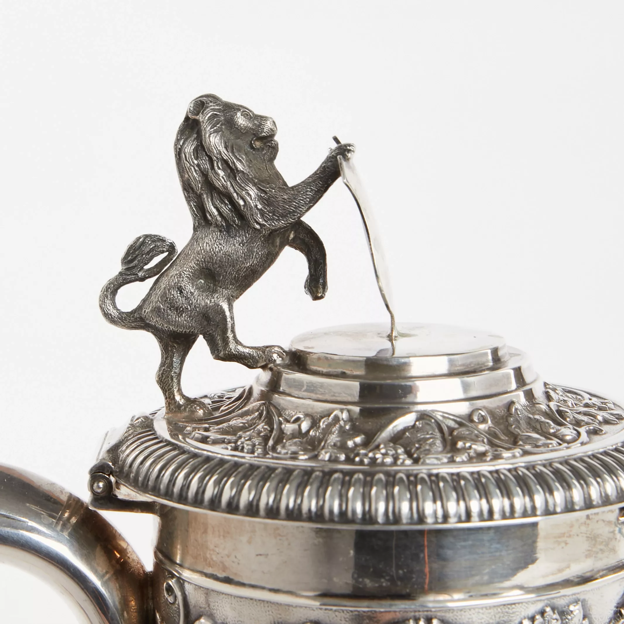 SILVER CLARET JUG WITH GLASS LINER. HORACE WOODWARD & HUGH TAYLOR. LONDON, 1893