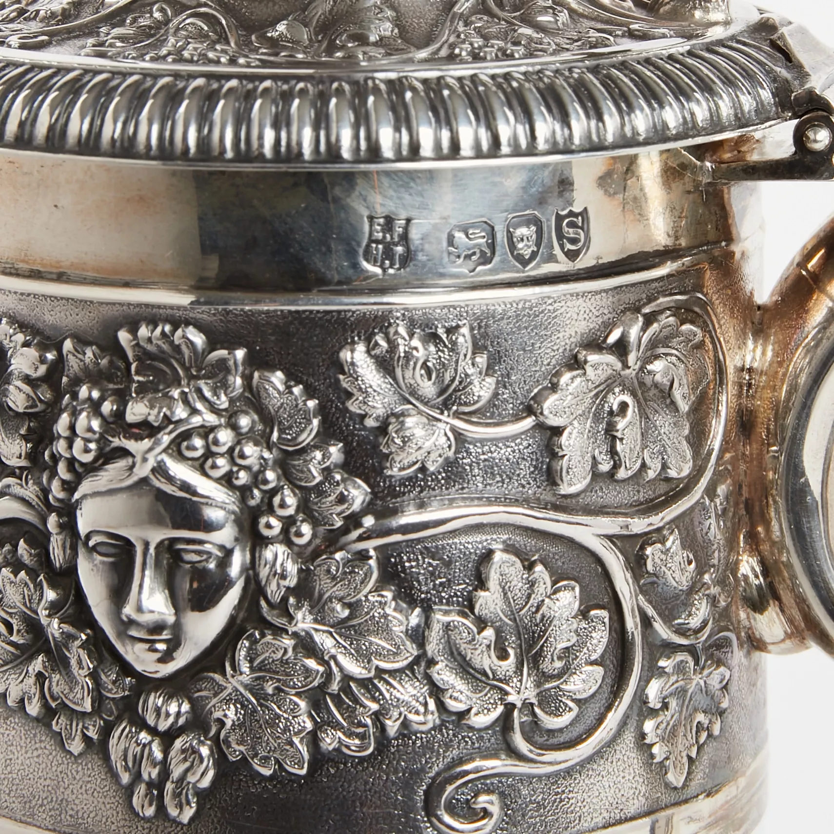 SILVER CLARET JUG WITH GLASS LINER. HORACE WOODWARD & HUGH TAYLOR. LONDON, 1893