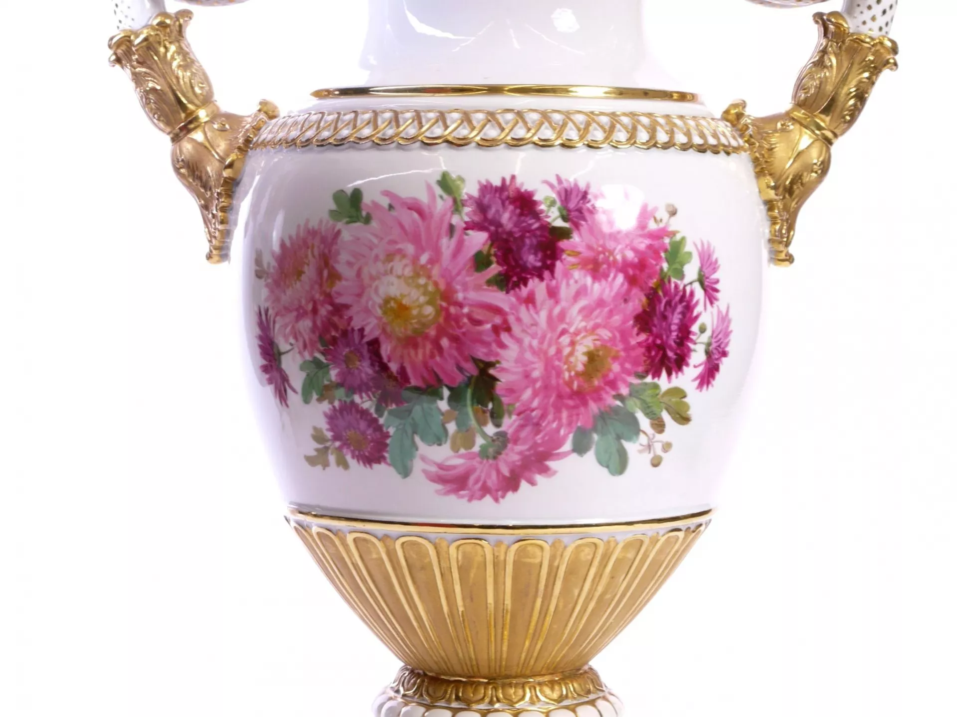 Grand vase en porcelaine - Chrysanthèmes rouges. Meissen. 