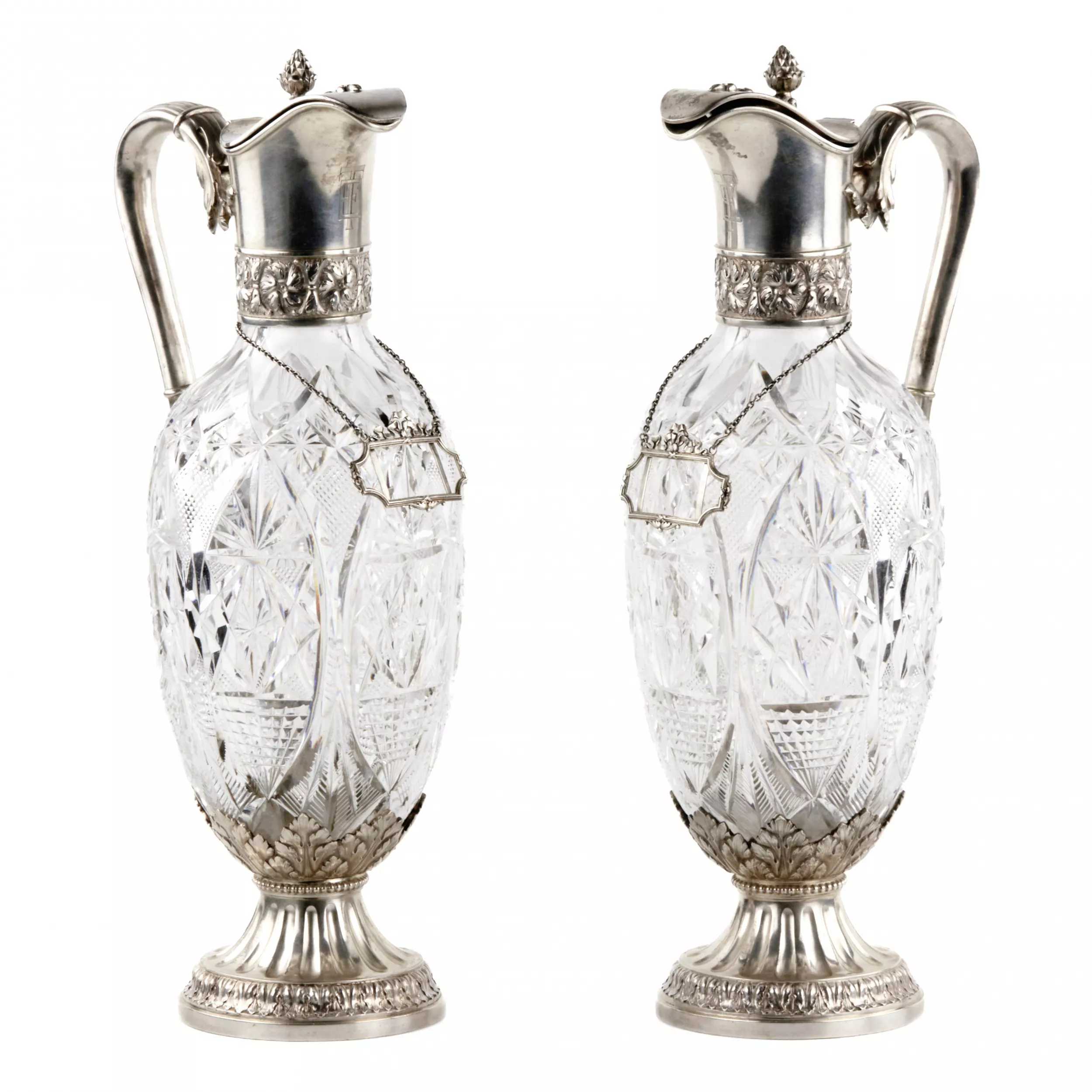 Paire de cruches Faberge de luxe. Cristal en argent. 